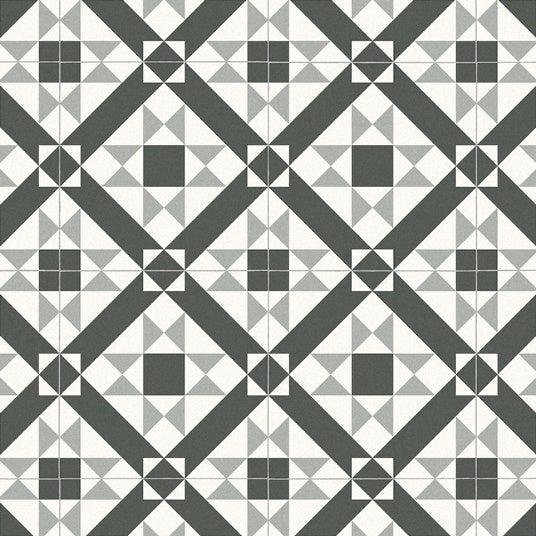 Pavimento vinílico style - baldosas de cemento gráficas - blanco y negro - rollo 4m x 3m