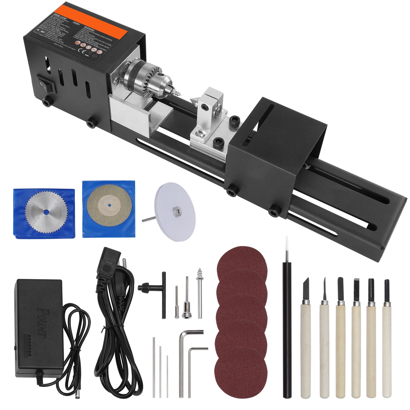 Mini torno para madeira,SucceBuy 2,76 x 6,3 polegadas,24V CC,96W,7 velocidades,furadeira de madeira DIY - 3