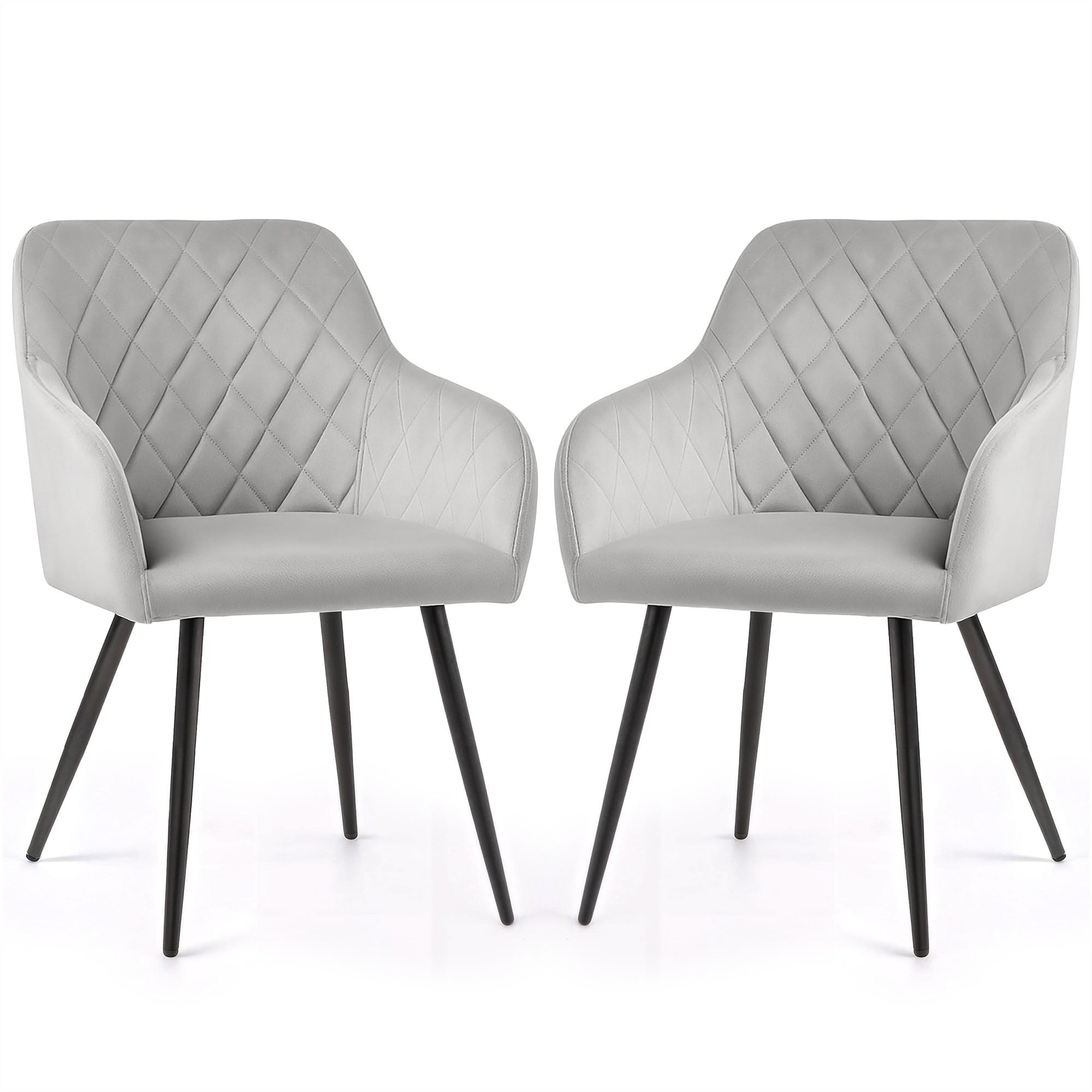 2x Welurowe krzesło tapicerowane pikowane w romby Szare VELTO Czarne nogi