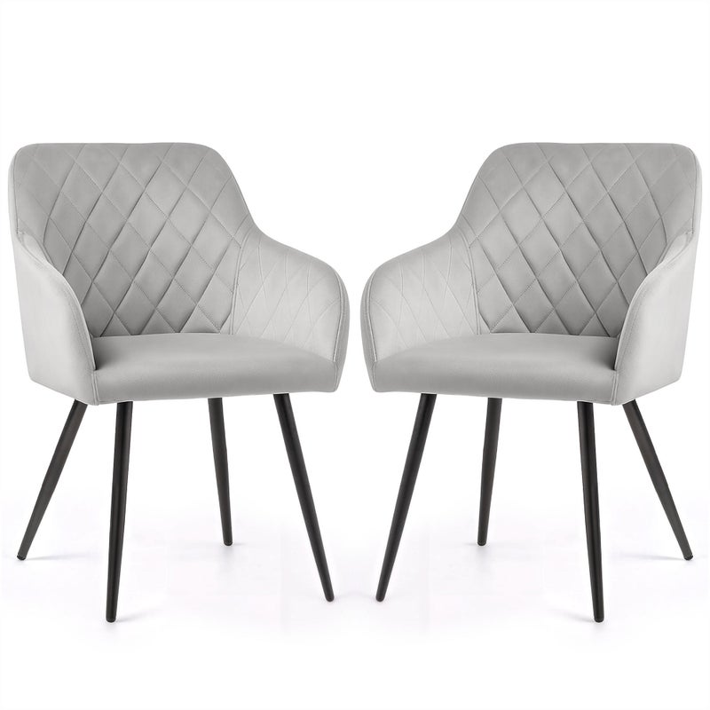 2x Welurowe krzesło tapicerowane pikowane w romby Szare VELTO Czarne nogi