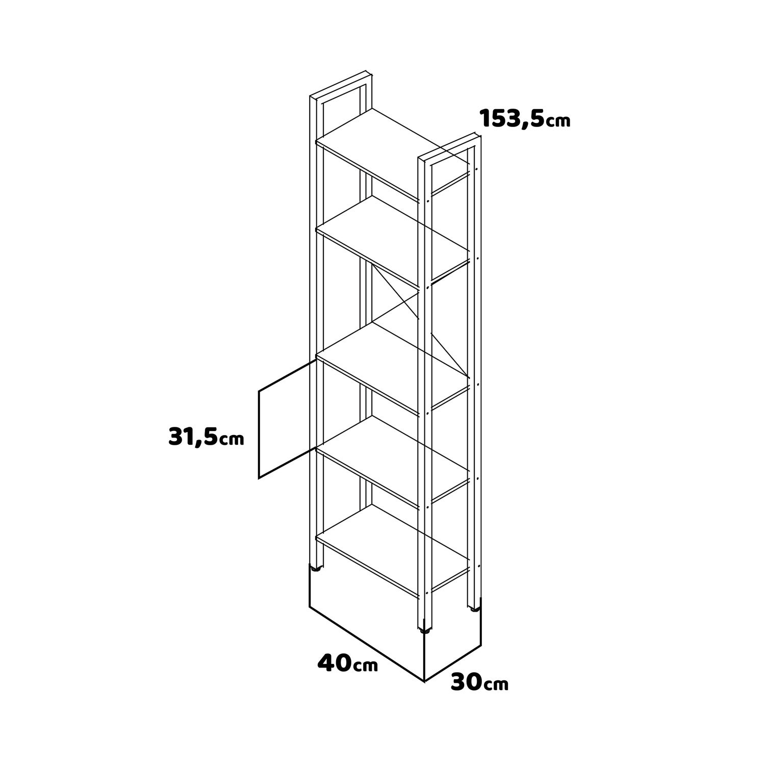 Wabi - Bibliothèque, étagère à 5 niveaux de style industriel, 40x30xH154 cm - 5
