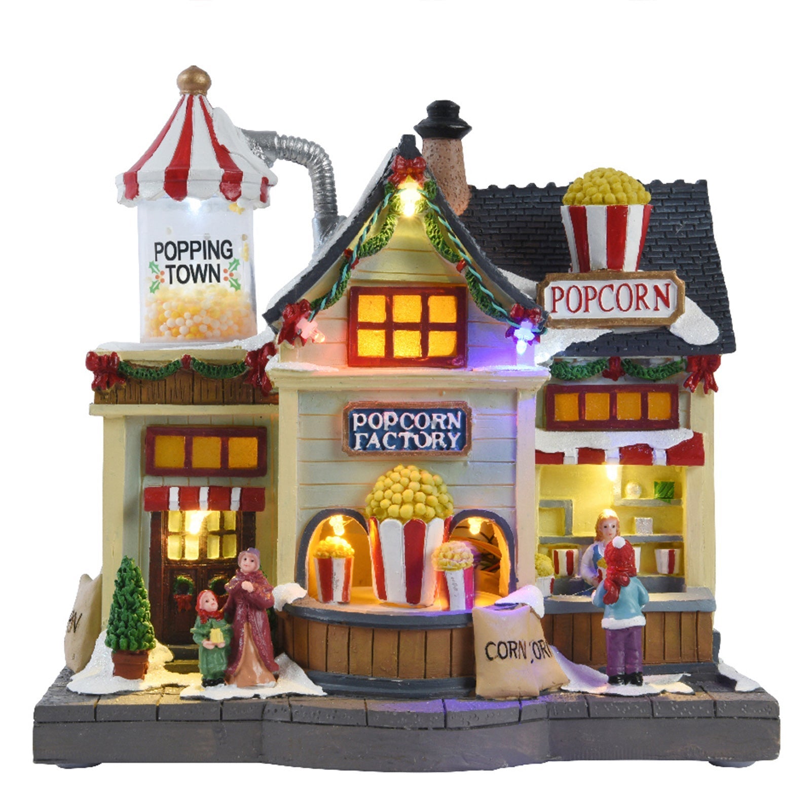 Lemax Village De Noël Vendeur De Popcorn Avec 3 Personnages - Décoration Animée