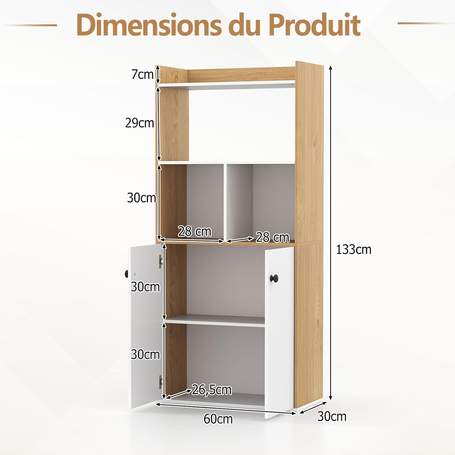 Estante, roupeiro de duas portas com prateleira aberta, dispositivo anti-inclinação, 60x30x140cm - 3