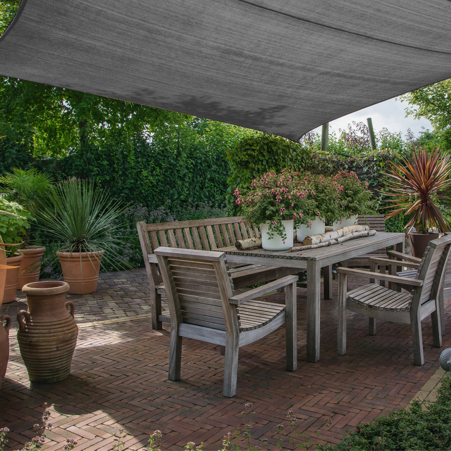 Toldo Vela Polietileno Rebecca Mobili Gris Rectangular con Cuerdas 3x4 - 2