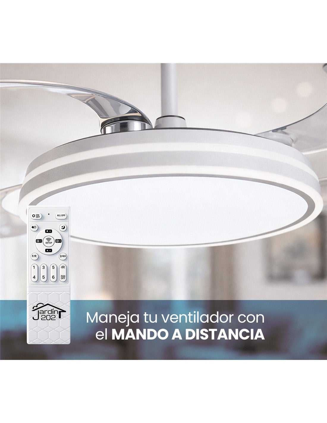 JARDIN202 - Ventilador de Techo con Aspas Retráctiles, Motor DC, Temporizador, Luz LED Regulable, Mando a Distancia | Tarifa (Blanco) - 2