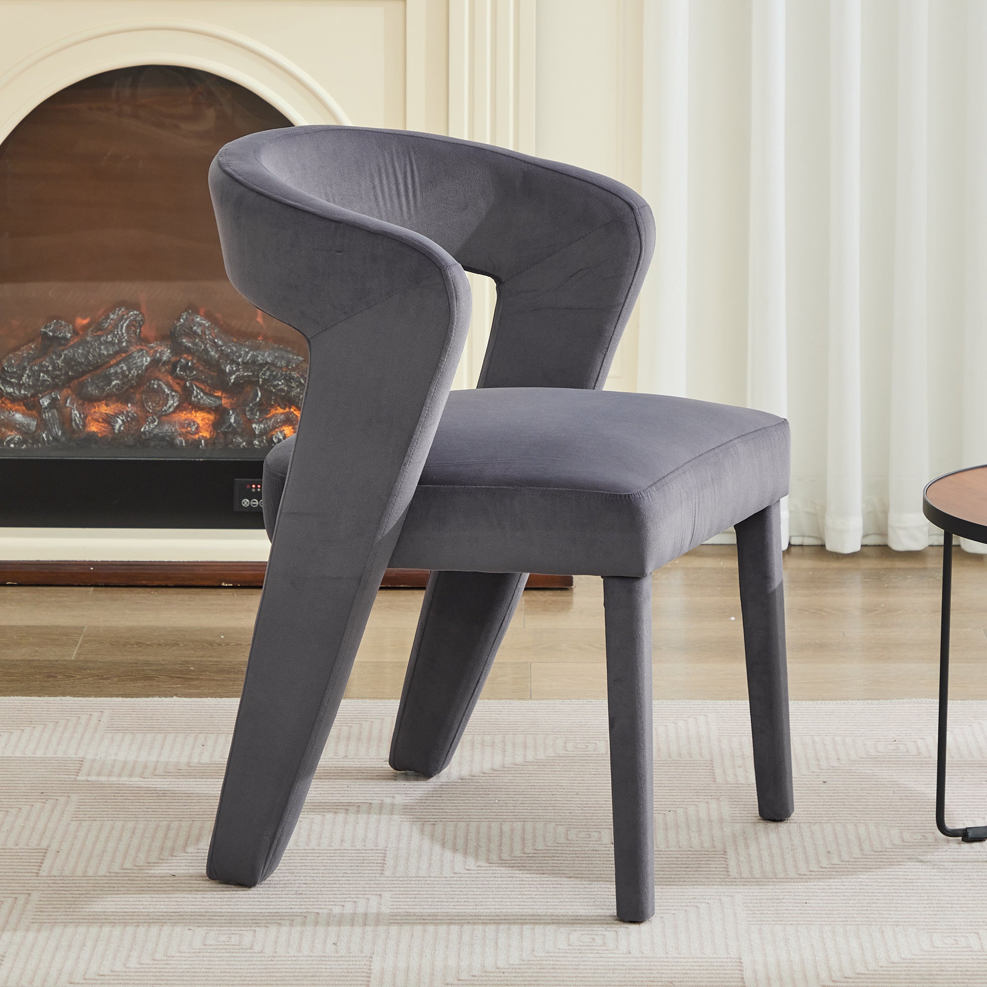 Poltrona imbottita in velluto - Grigio - 3