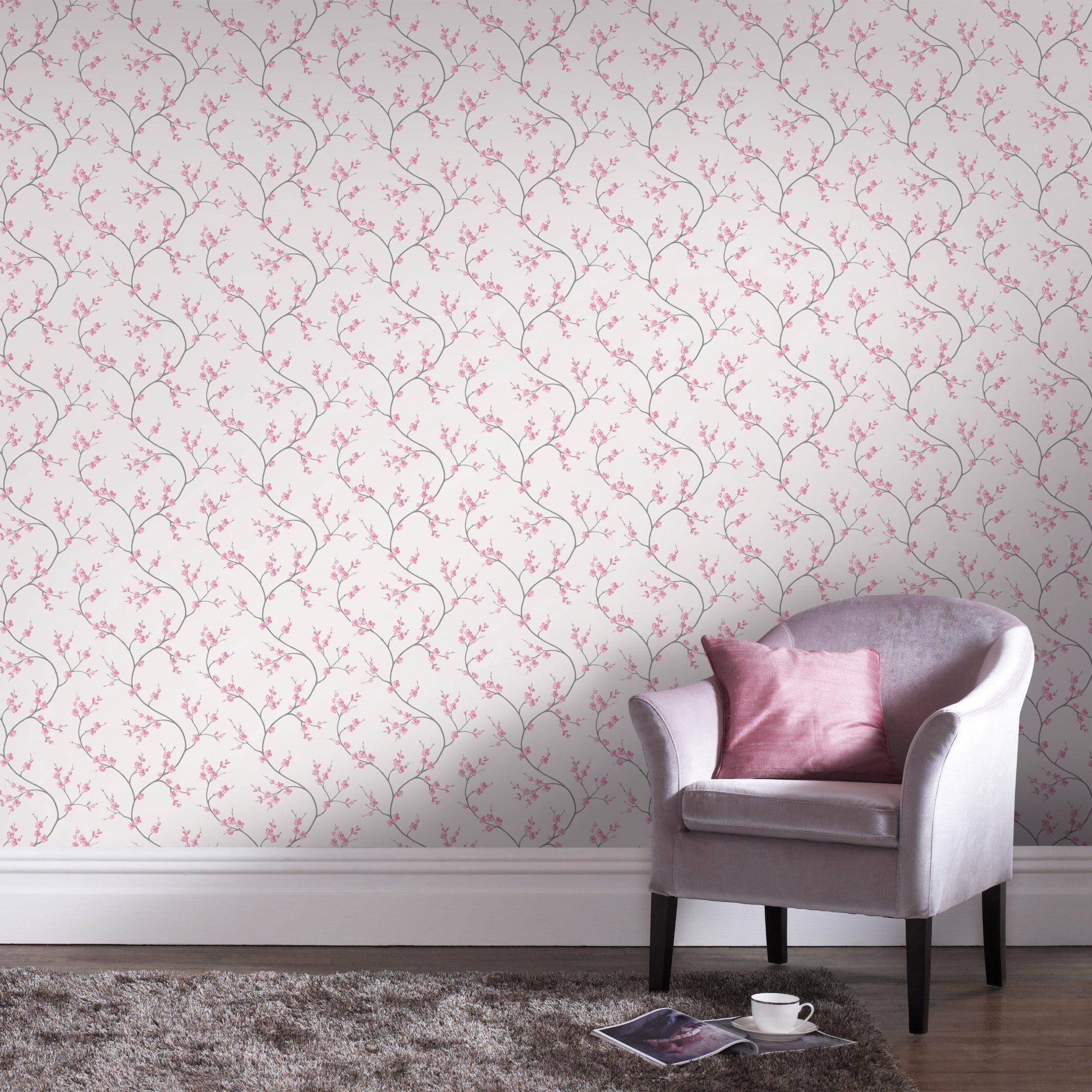 Papier Peint Intissé Ballet floral1005 x 52cm Rose | Leroy Merlin
