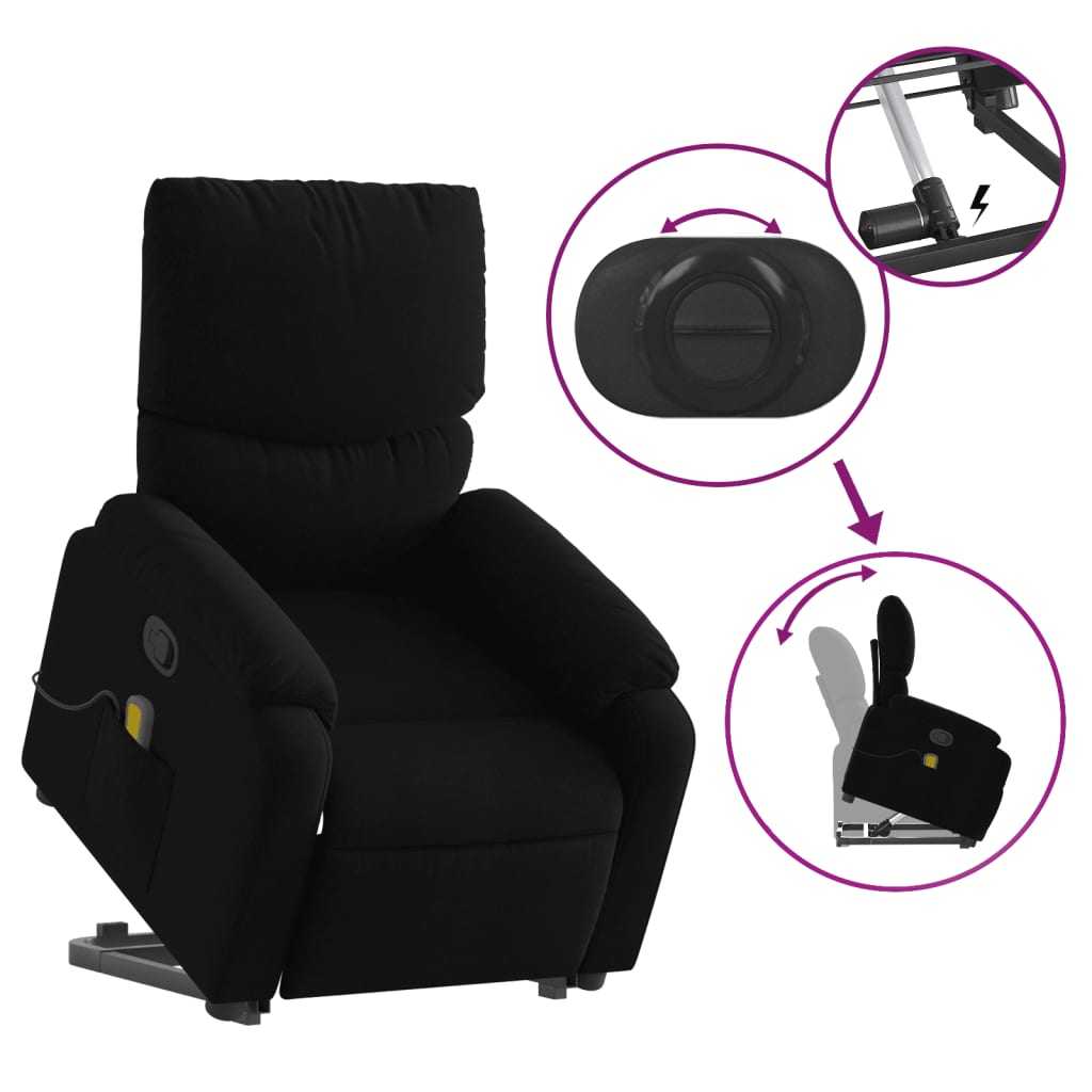 Fauteuil de massage inclinable Noir Tissu - 6