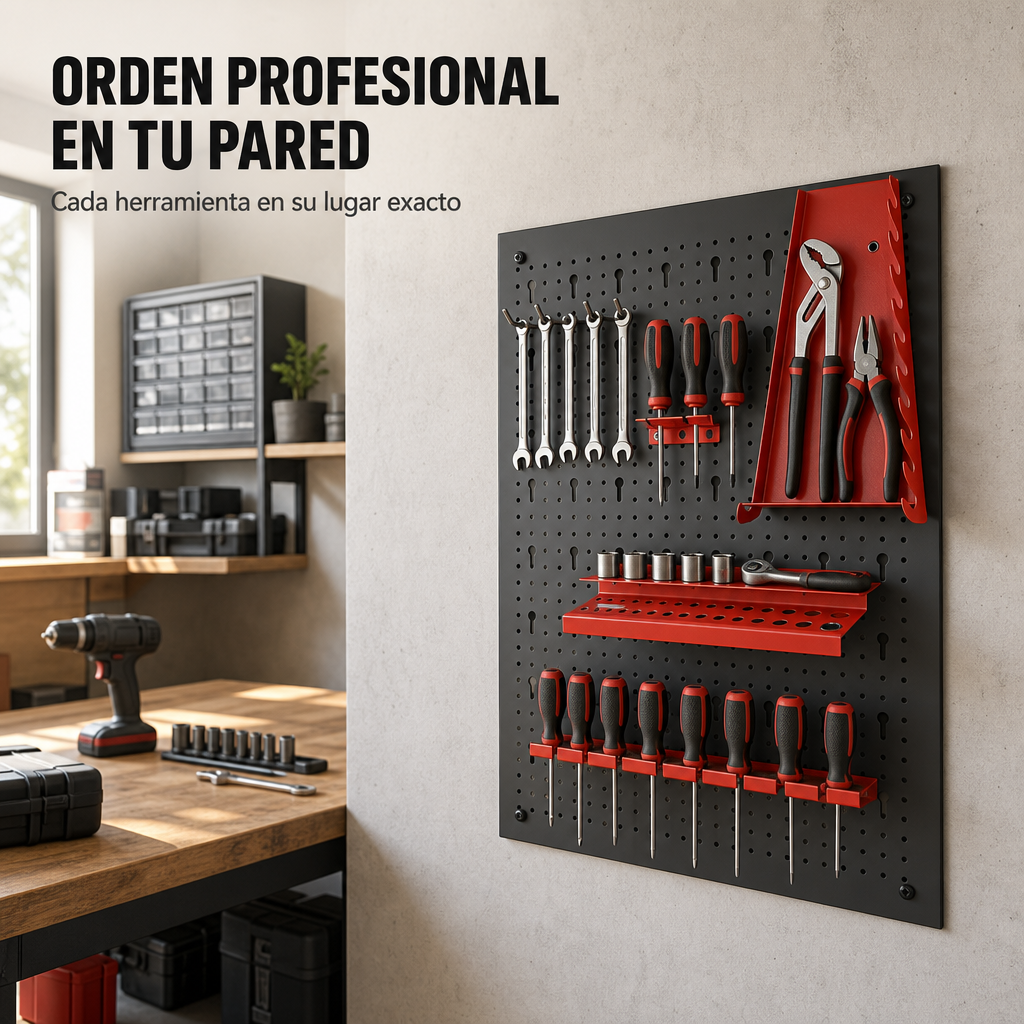 Panel Organizador Metálico Para Herramientas Con Ganchos Y Soportes - 3