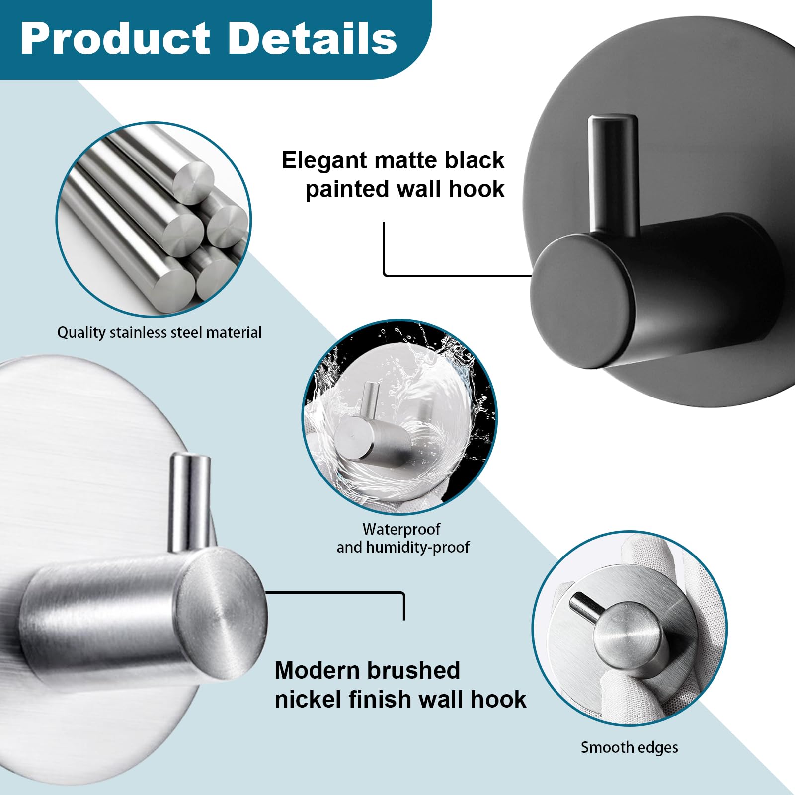 4 ganci in acciaio inossidabile, ganci adesivi resistenti senza foratura, ganci per abiti da bagno, ganci per riporre gli oggetti in cucina - 3