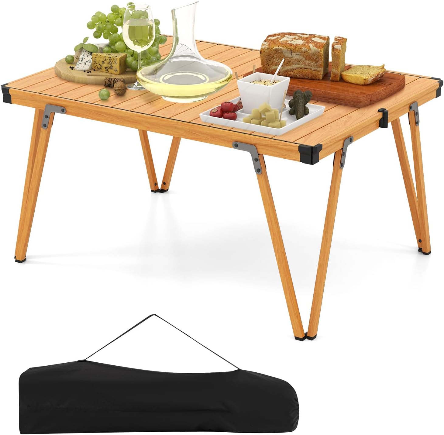 Stół kempingowy, stół piknikowy z wodoodpornym blatem, przenośny, uniwersalny stół outdoorowy z torbą do przenoszenia, 90 x 69 x 42 cm (brązowy)