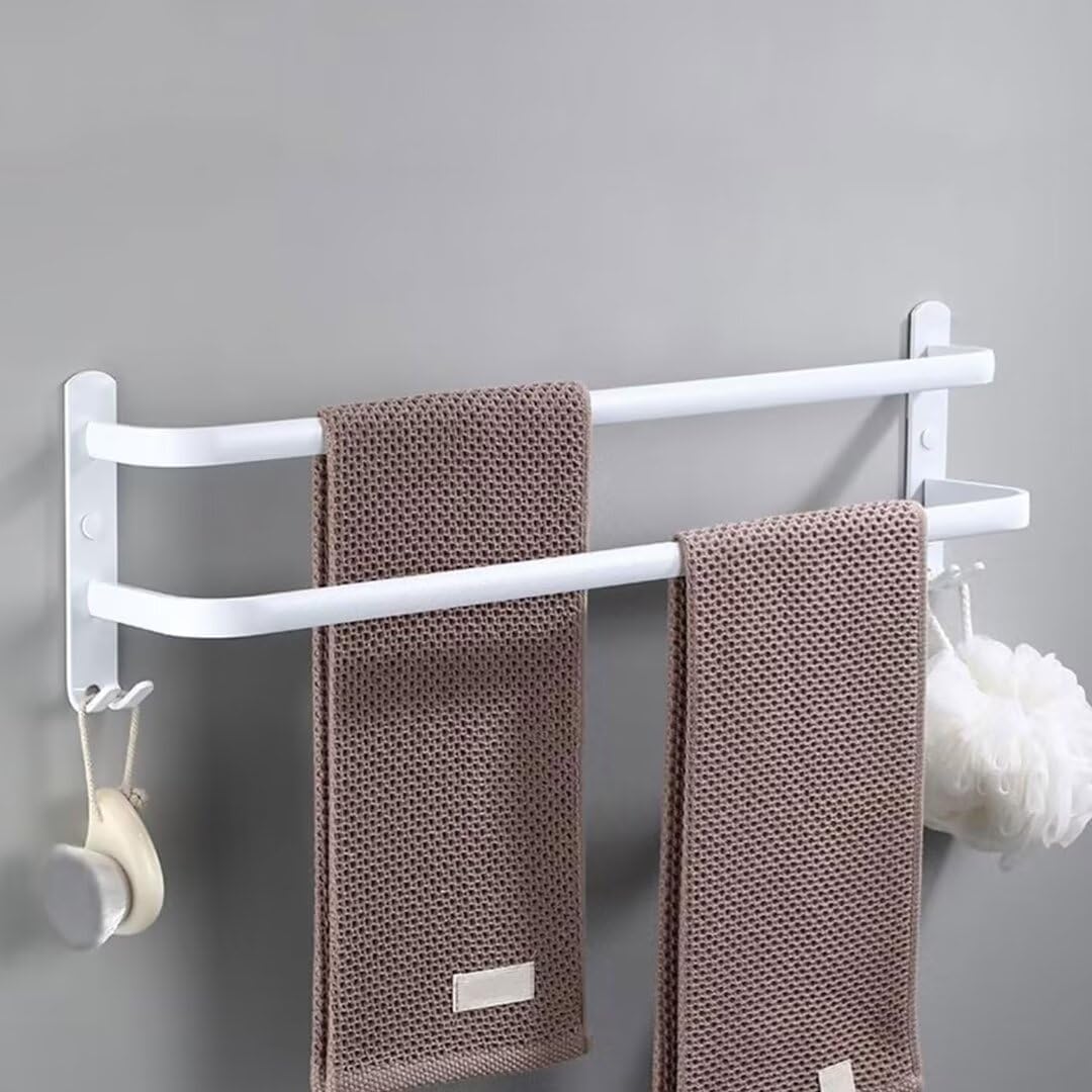 Porte-serviettes mural avec 2 barres fixes - blanc - Bricolage