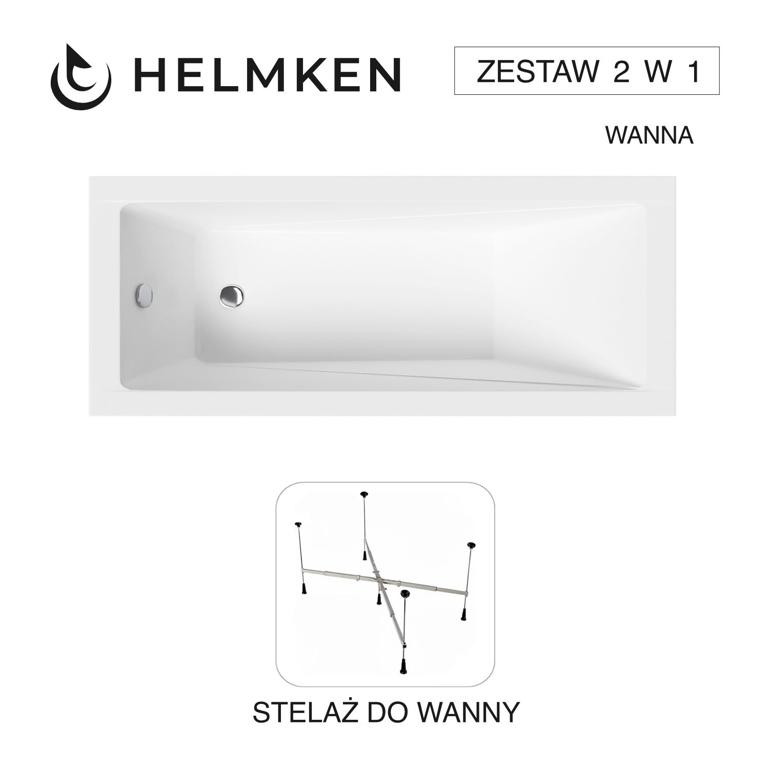 Wanna akrylowa Helmken Rivana 160 х 70 + Stelaż uniwersalny do wanien Helmken 21230020 / 23095005-2S