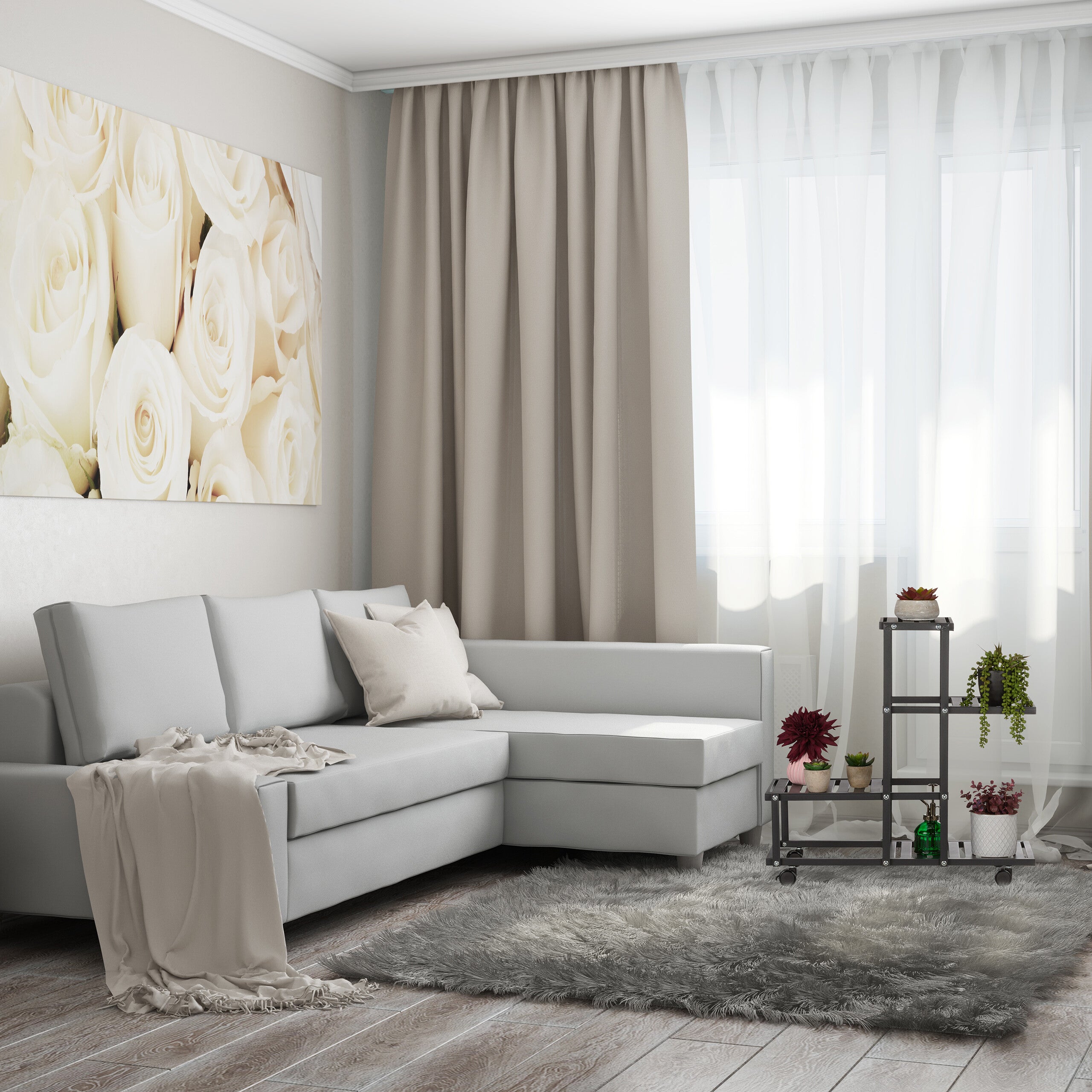 Scaffale Portapiante con Rotelle, 60,5 x 61,5 x 26 cm, a 4 Ripiani, in Acciaio, Portafiori e Portavasi, Nero, Relaxdays - 5