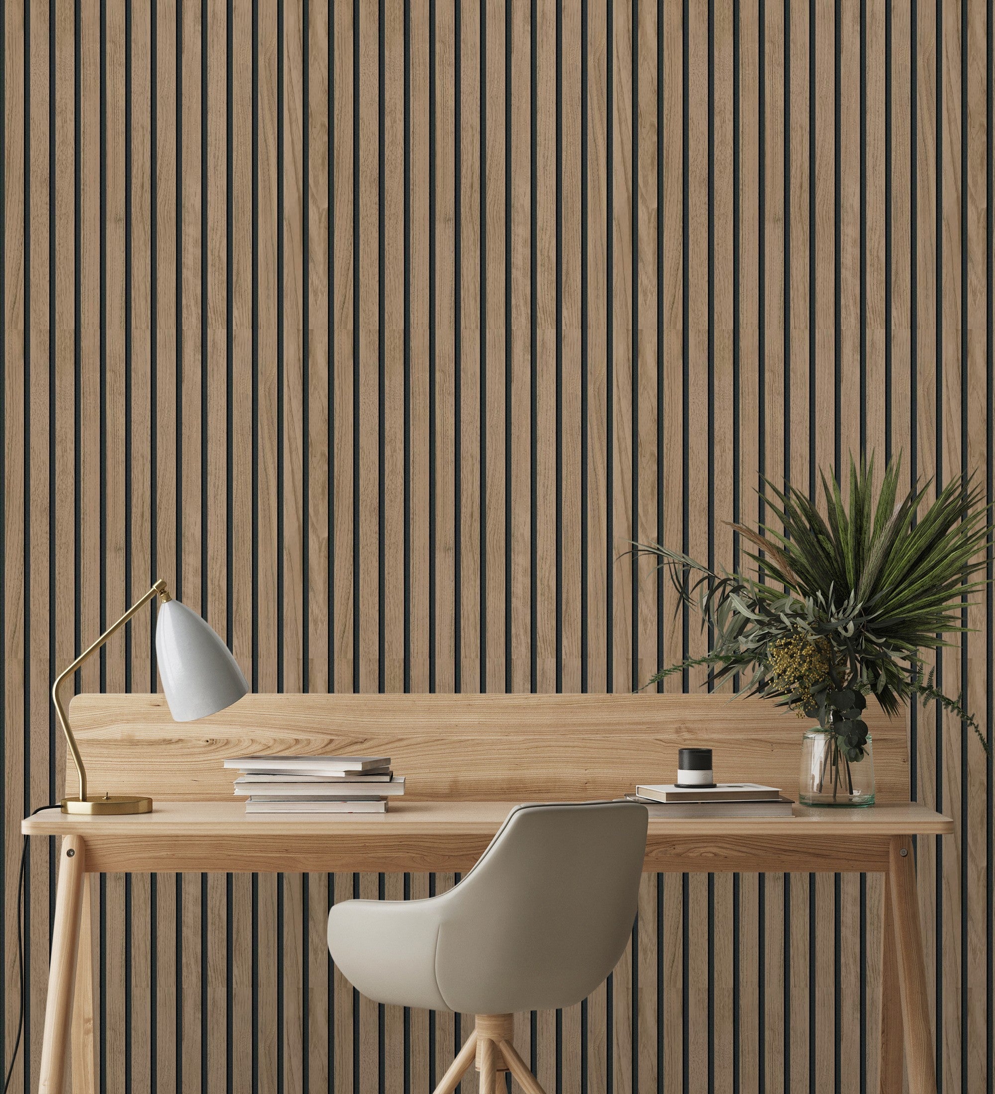 Papier peint en lattes de bois naturel imitation panneau à lames - Oak Orbit 682814 de GAULAN - Rouleaux de 10 m x 0,53 m - 5