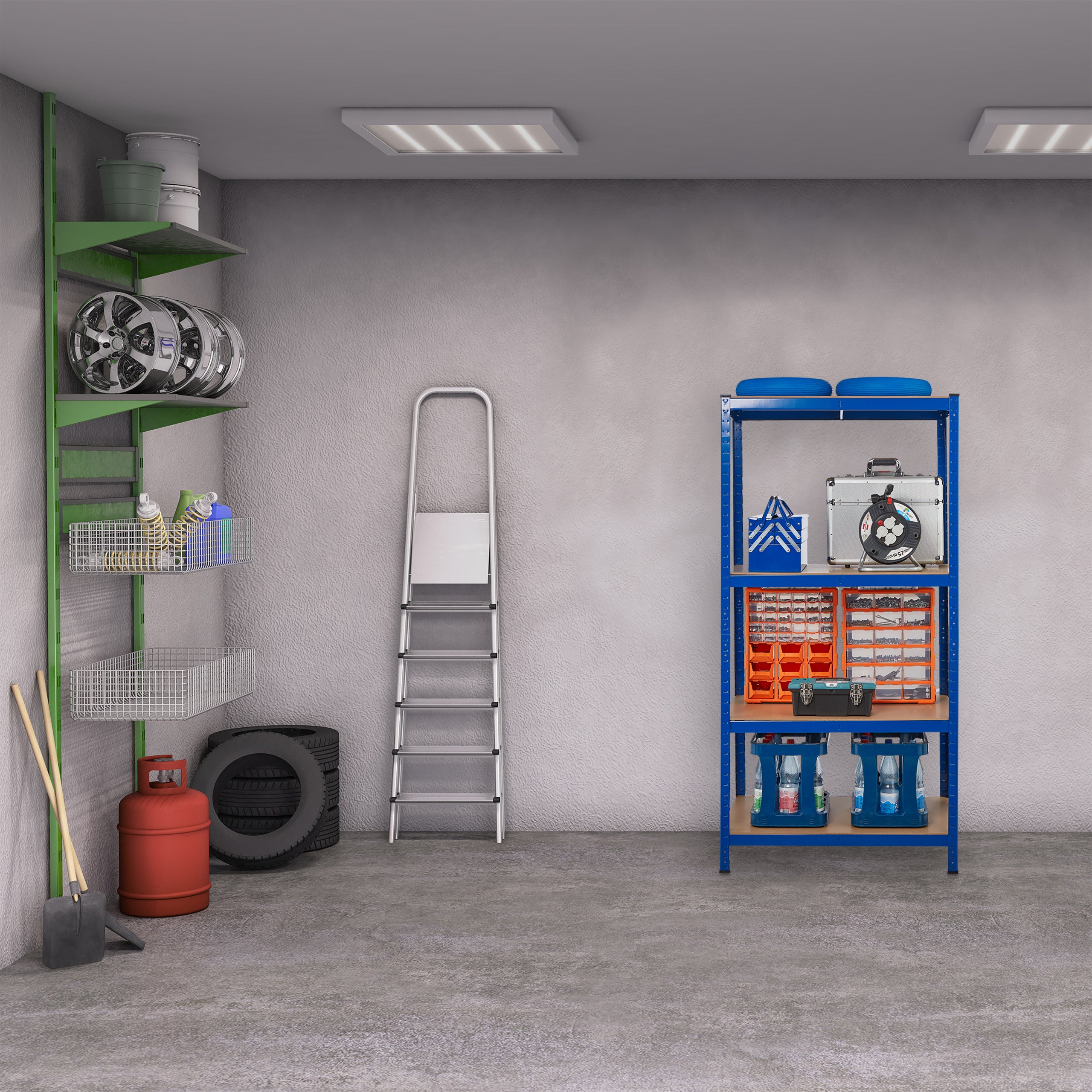 Scaffale Metallico Relaxdays 4 Ripiani, Portata 280 Kg, 157x80x41 Cm, Blu, Regolabile E Divisibile