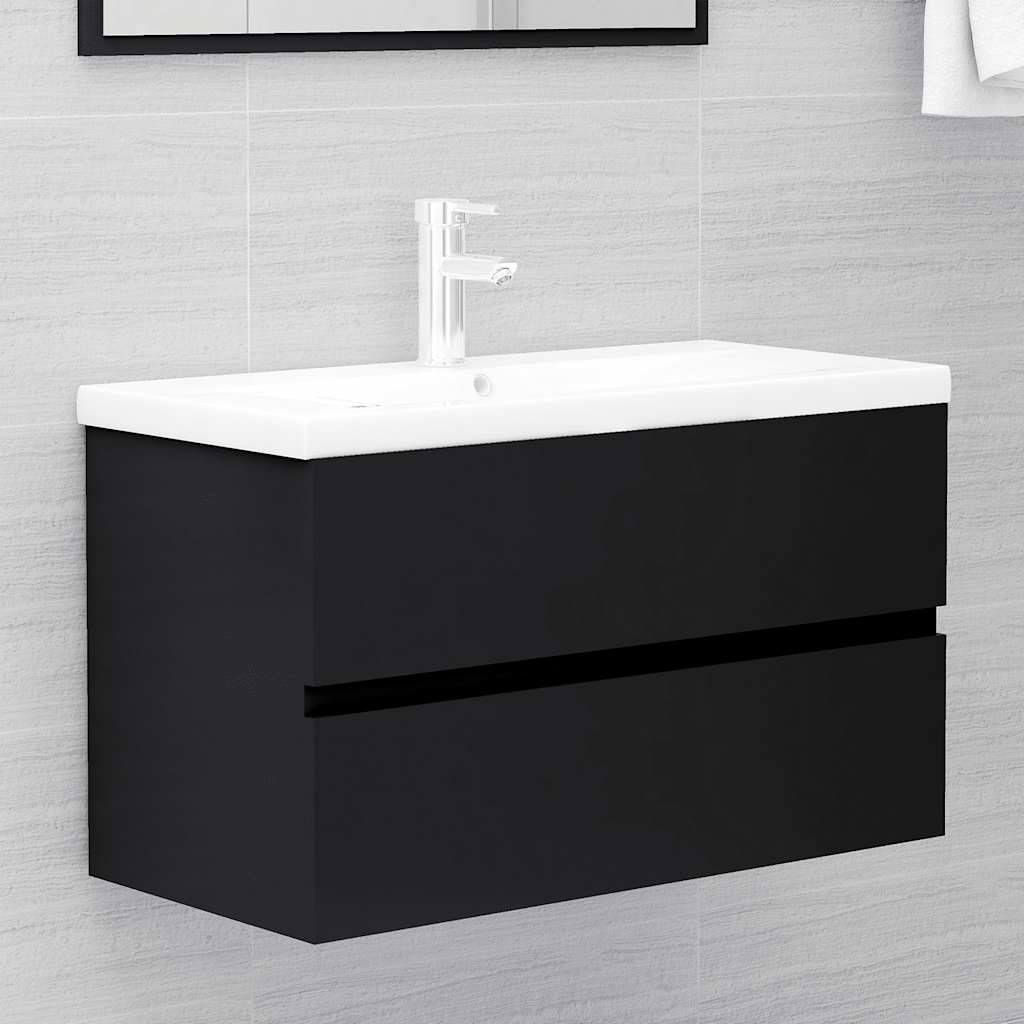 Ensemble de meubles salle de bain 2 pcs noir bois d ingénierie - 9