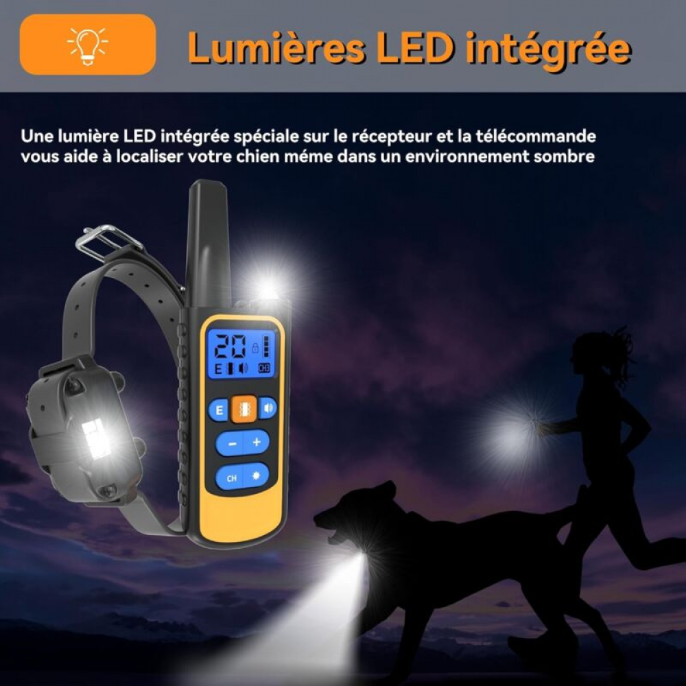 Collar para perros, alcance de 2300 m, 4 modos: luz/sonido/vibración/descarga, con bloqueo de seguridad, resistente al agua y recargable. - 3