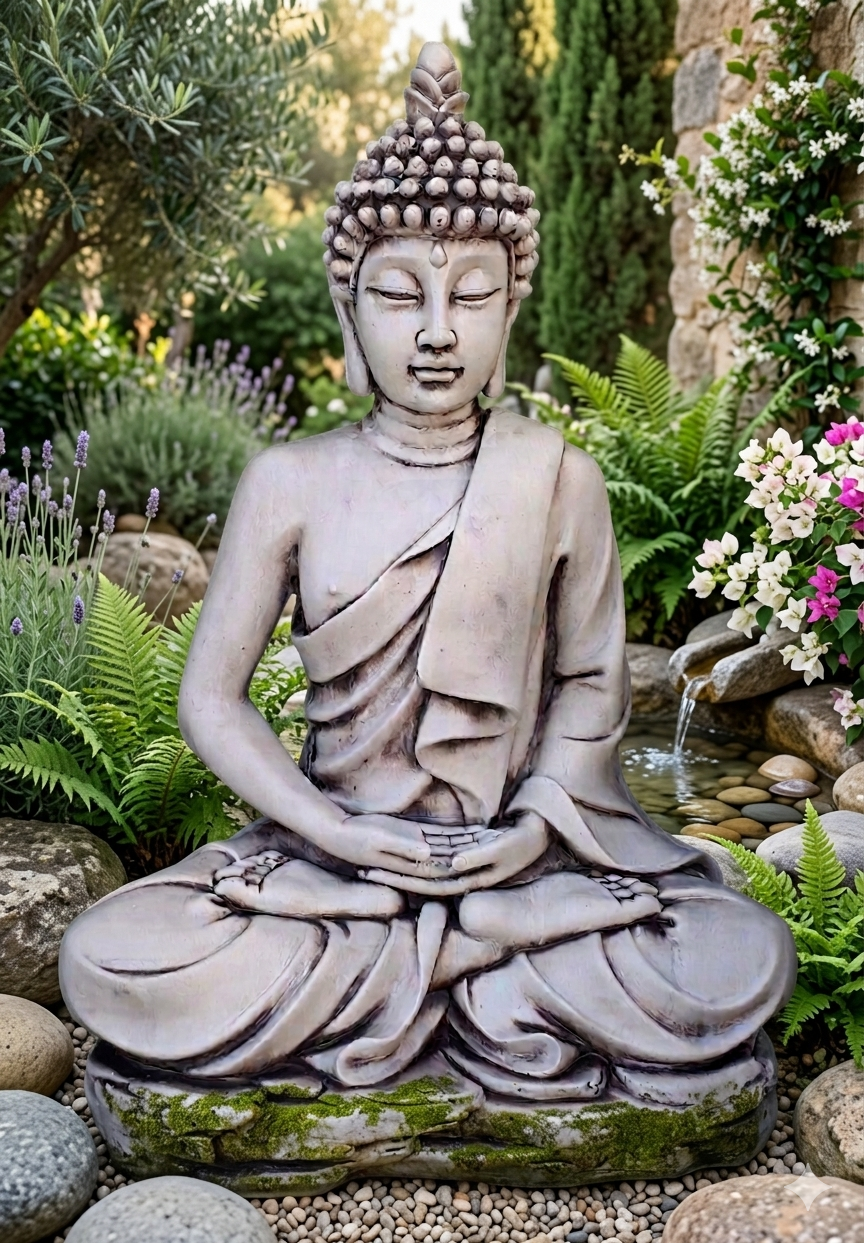 Figure de jardin en béton Bouddha Pierre d’amour 73 cm. - 7