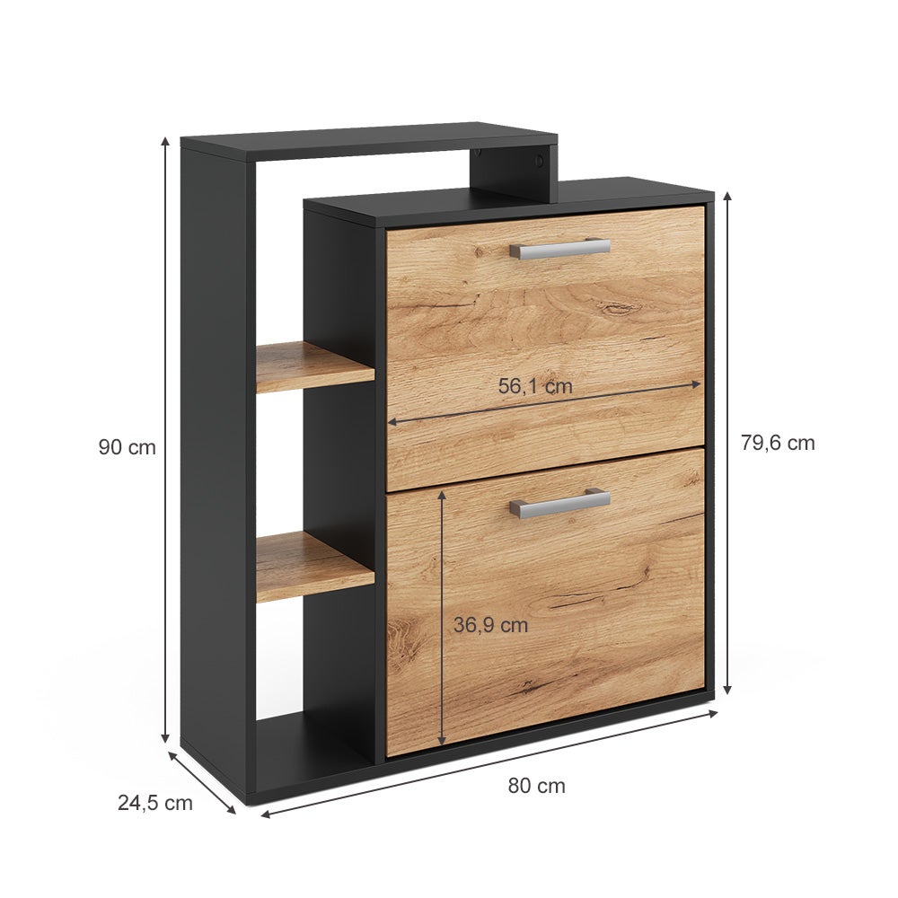 Vicco Meuble à chaussure Orlando, Chêne doré/anthracite, 24.5x90cm 2 compartiments - 3