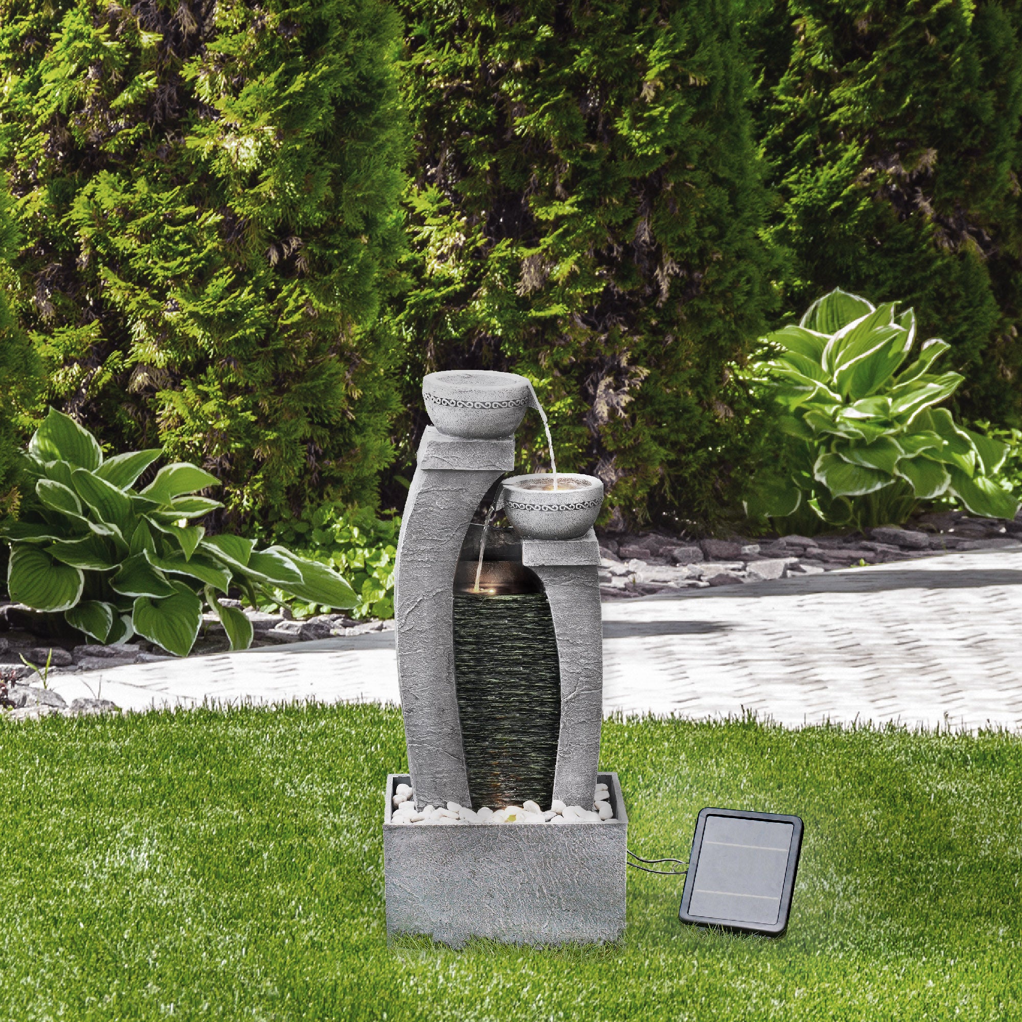Fontaine de jardin cascade solaire effet ardoise LED, Gris TEAMSON HOME - 3