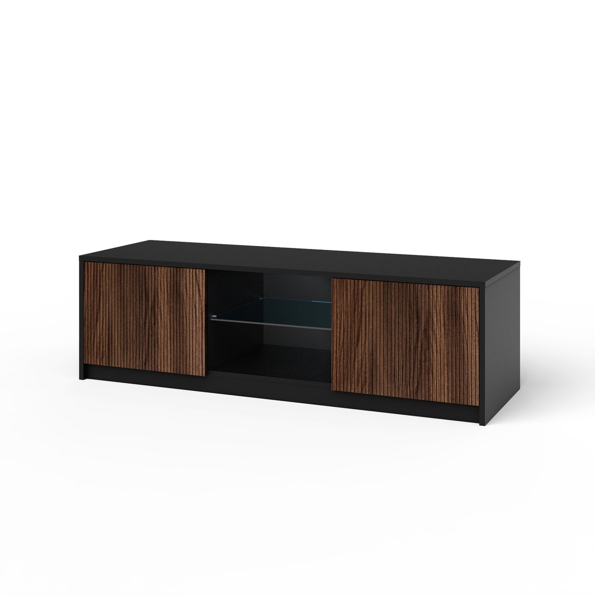Mobile porta TV moderno con ante frontali cannettate 150x50x45cm Budapest - Marrone - Nero - 3