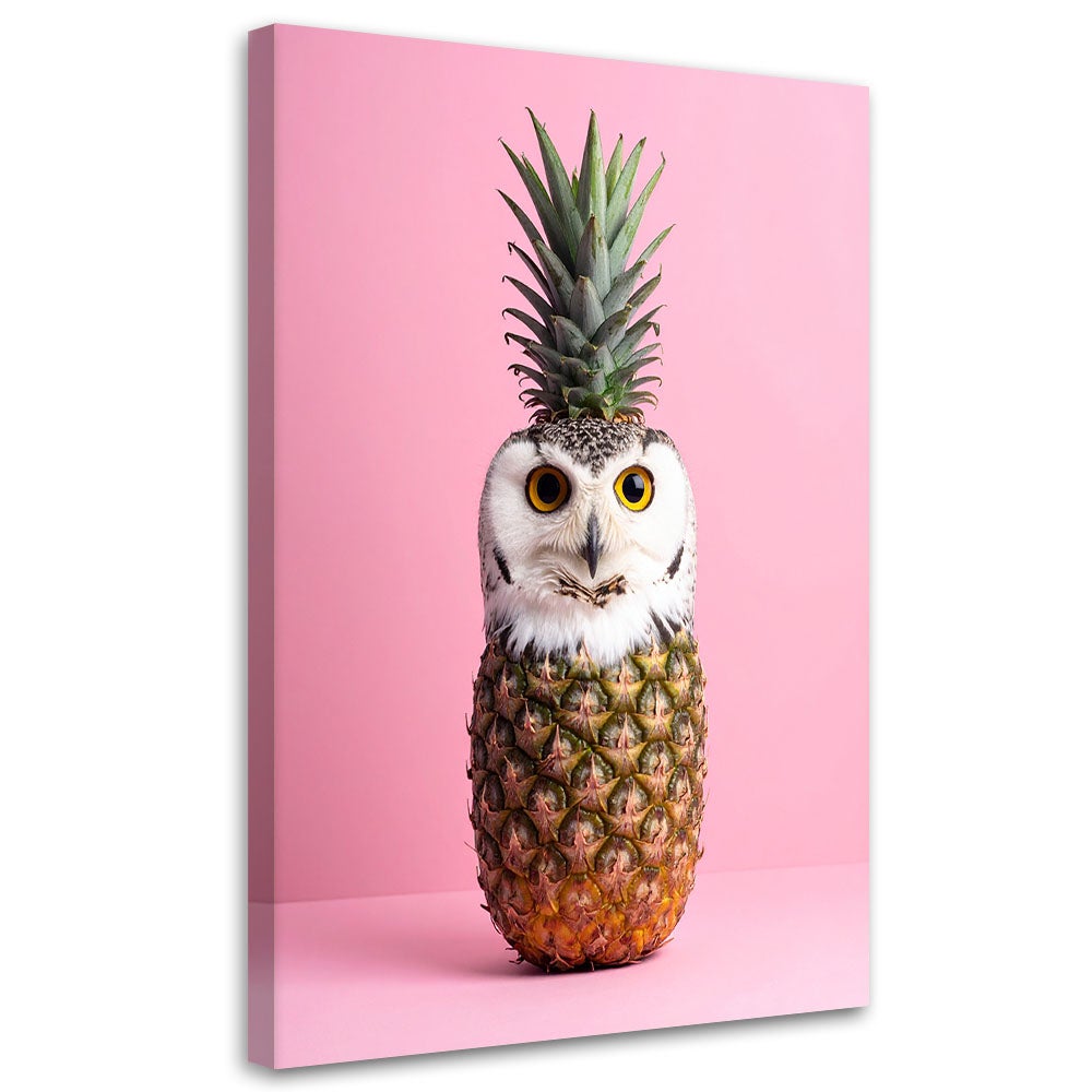 Obraz do pokoju dziecka salonu, Abstrakcja Sowa Ananas na rózowym tle 30x45