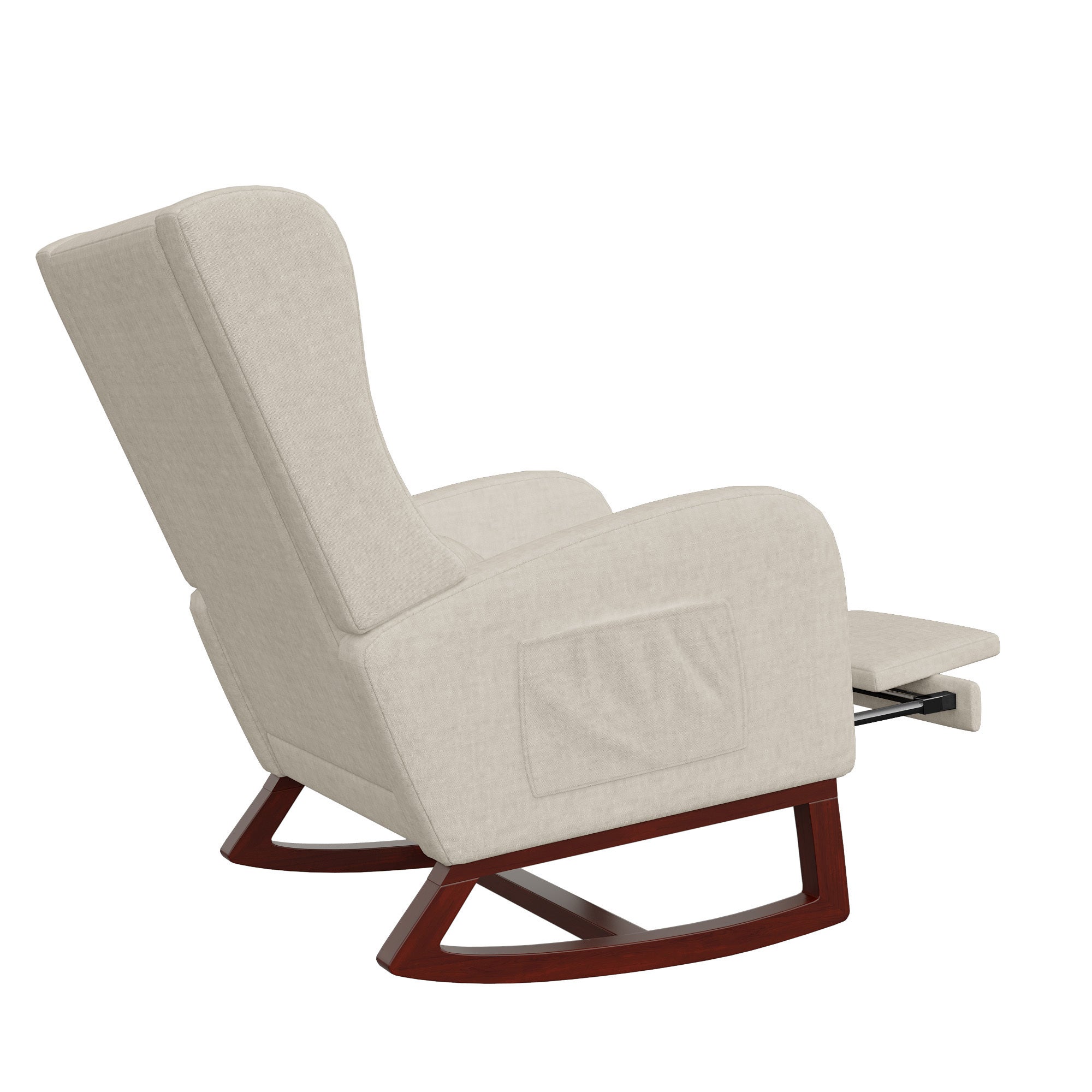 Fauteuil à Bascule avec Repose-Pieds, Chaise a Bascule Allaitement Rocking Chair intérieur extérieur Fauteuil allaitement avec Pocheen Bois, Beige - 9