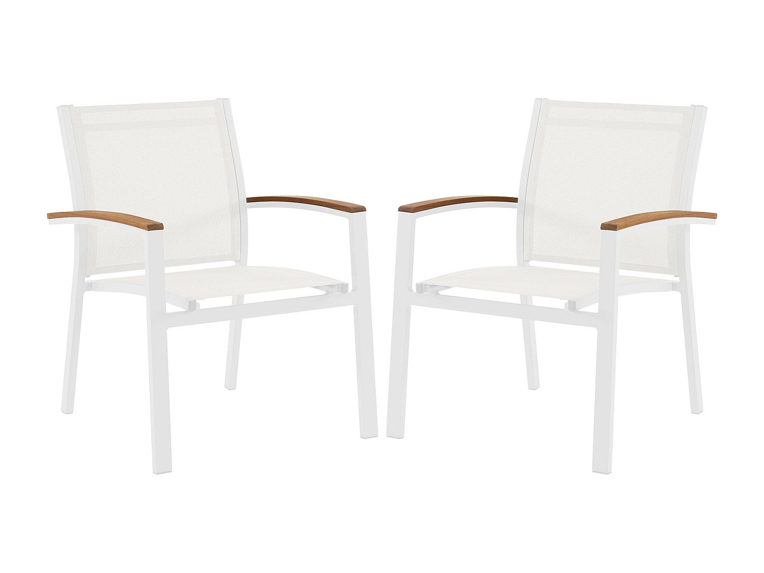 Zestaw 2 foteli ogrodowych sztaplowanych z aluminium i tekstylenu - Biały i akacjowe podłokietniki - TAIPIVAI marki MYLIA