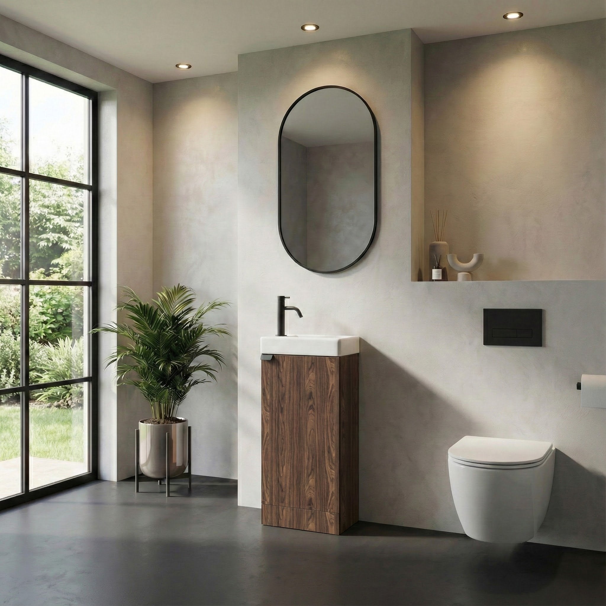 Meuble Lave-mains Orion 40 x 22 cm - Brun noyer - Meuble lavabo avec vasque - 4