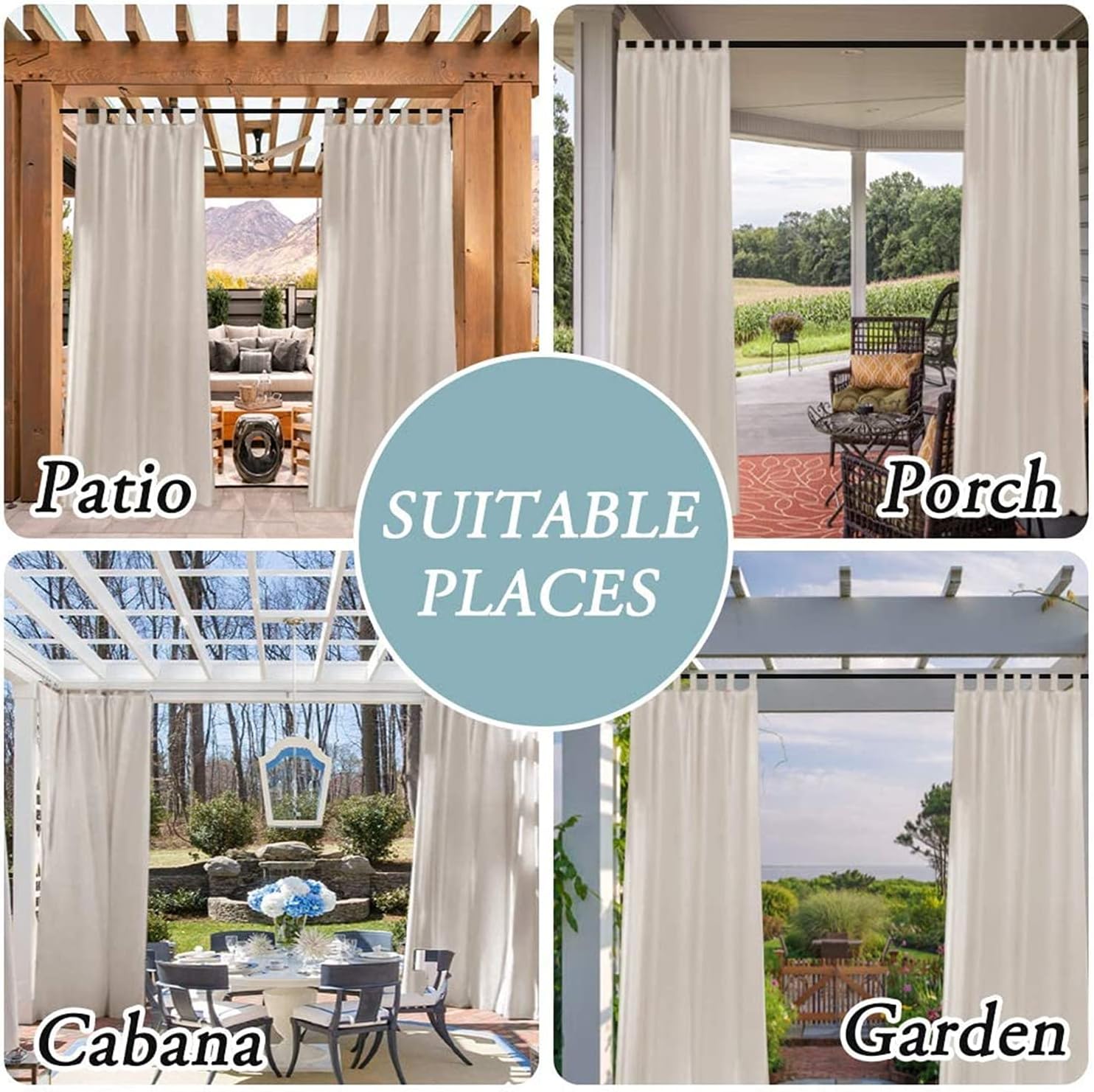 Zestaw dwóch wodoodpornych zasłon zewnętrznych, wys. 213 x szer. 132 cm - zapięcie na rzep, ochrona przed promieniowaniem UV, odpowiednie do altan, t - 6