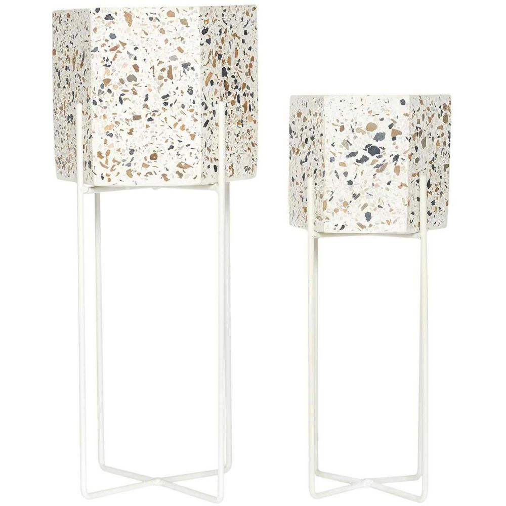 Lot De 2 Pots De Fleur - Home Deco Factory - Terrazzo - Design - Multicolore - 3