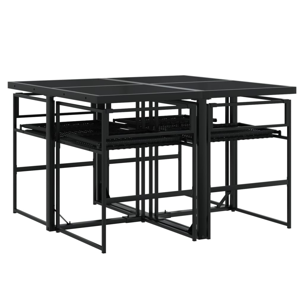 Set de muebles jardín 5 piezas con cojines ratán sintético negro - 7