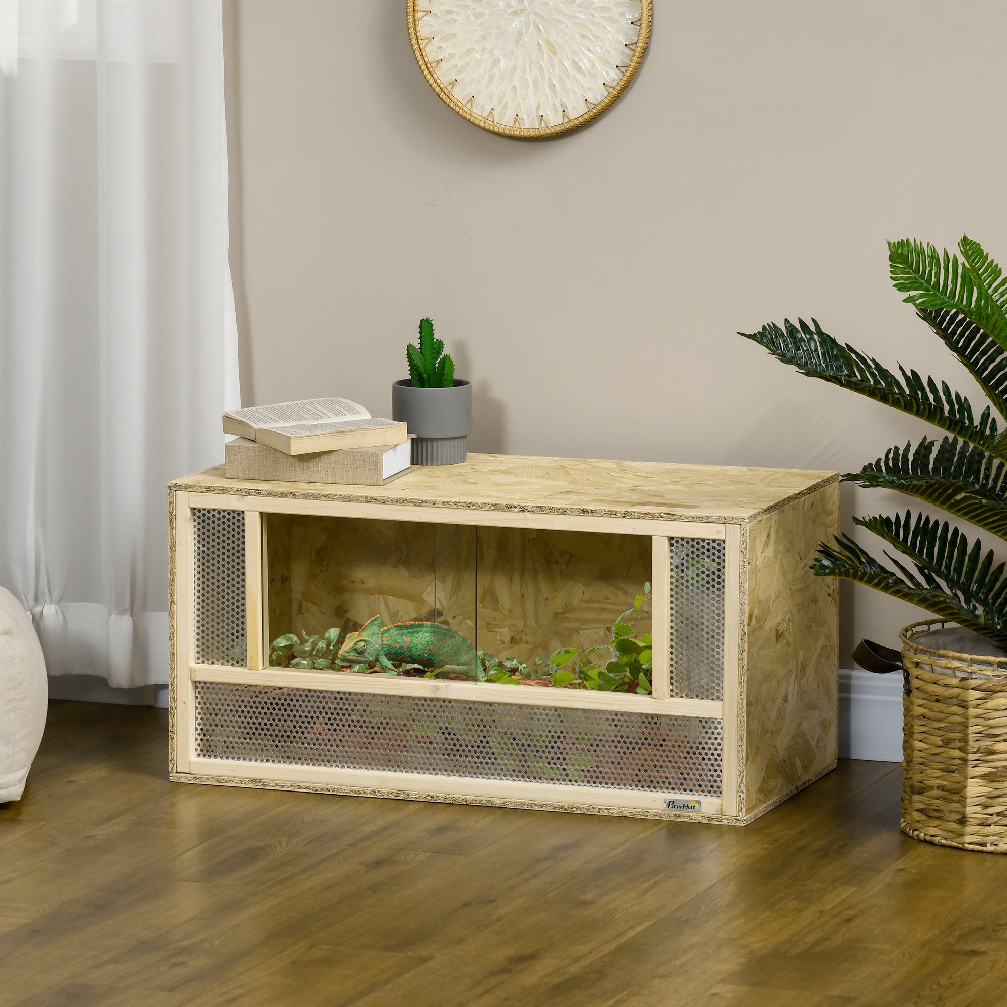 Terrario In Legno PawHut Per Rettili 80x40x40cm Con Vetro Scorrevole - Casa Per Lucertole, Serpenti E Camaleonti - Foto 14