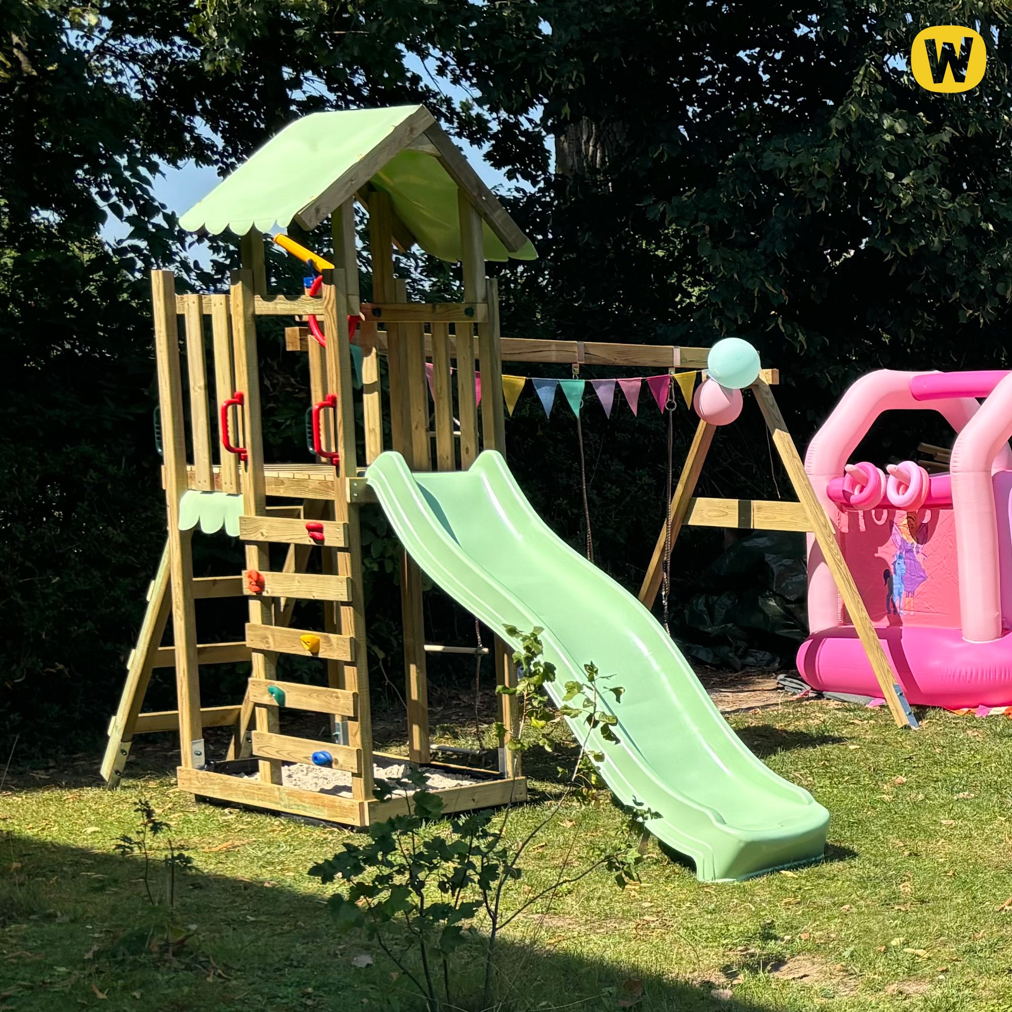 WICKEY Aire de jeux MultiFlyer Light avec balançoire et toboggan vert pastel - 5