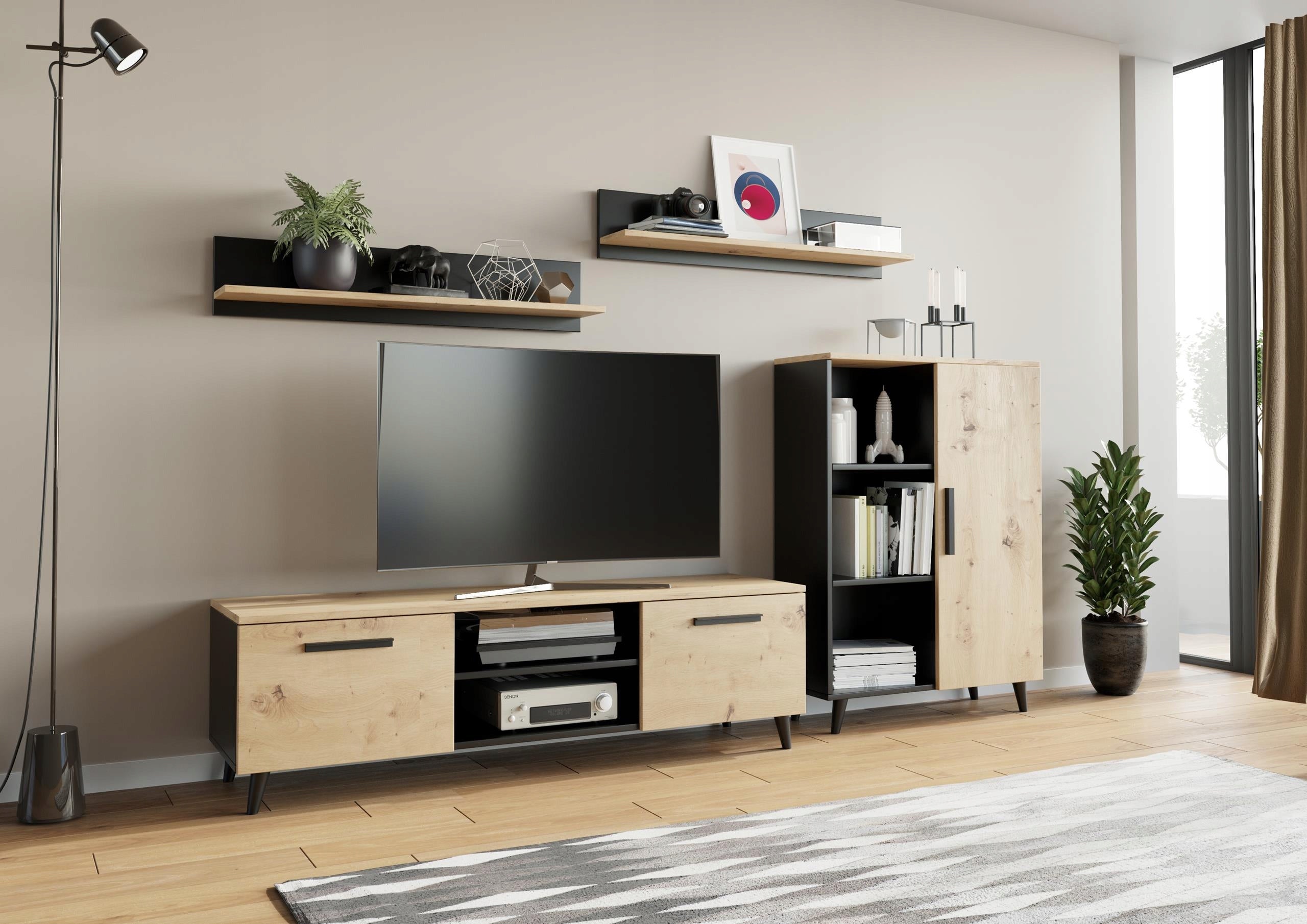 Meblościanka OSLO czarny-artisan komoda szafka rtv - 2