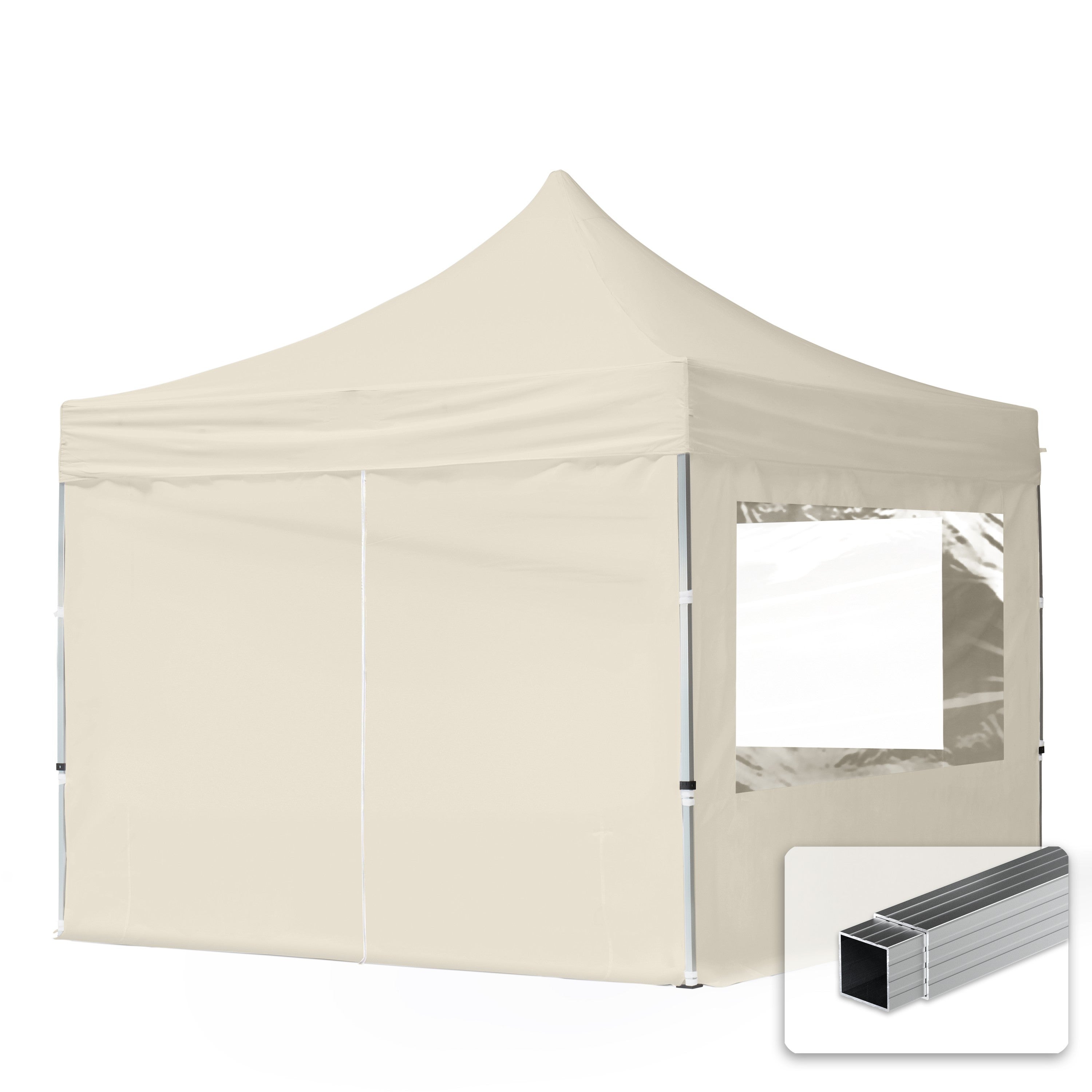 3x3 m Namiot Ekspresowy, ECONOMY Alu 32mm, ze ścianami bocznymi, okna panoramiczne, kremowy