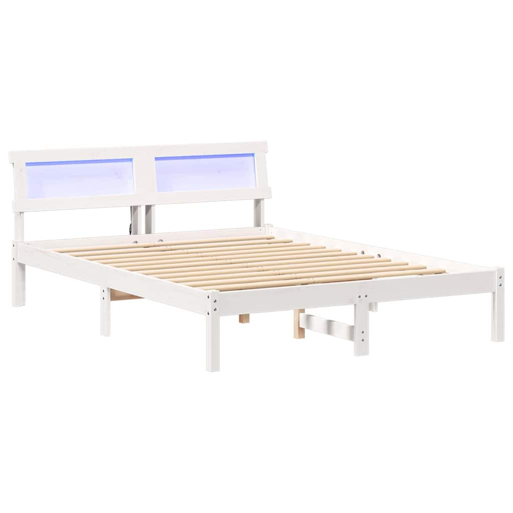 Łóżko Drewniane Białe Rama Łóżka Ze Stelażem Drewniana Łóżko Do Sypialni Pokoju 135 x 190 cm