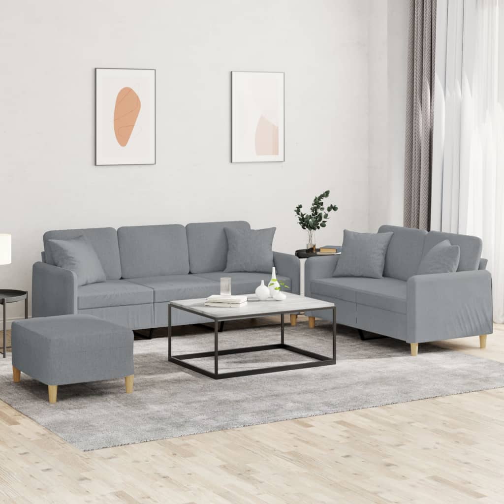 VidaXL Ensemble De Canapés 3 Pcs Gris Clair Tissu