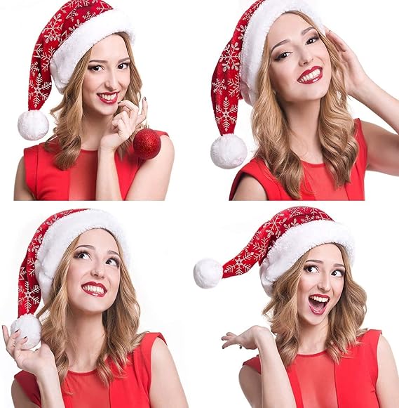 Lot De 4 Chapeaux De Noël JOYIN – Velours Rouge Doux, Bordures Blanches, Taille Unique, Pour Adultes Et Enfants