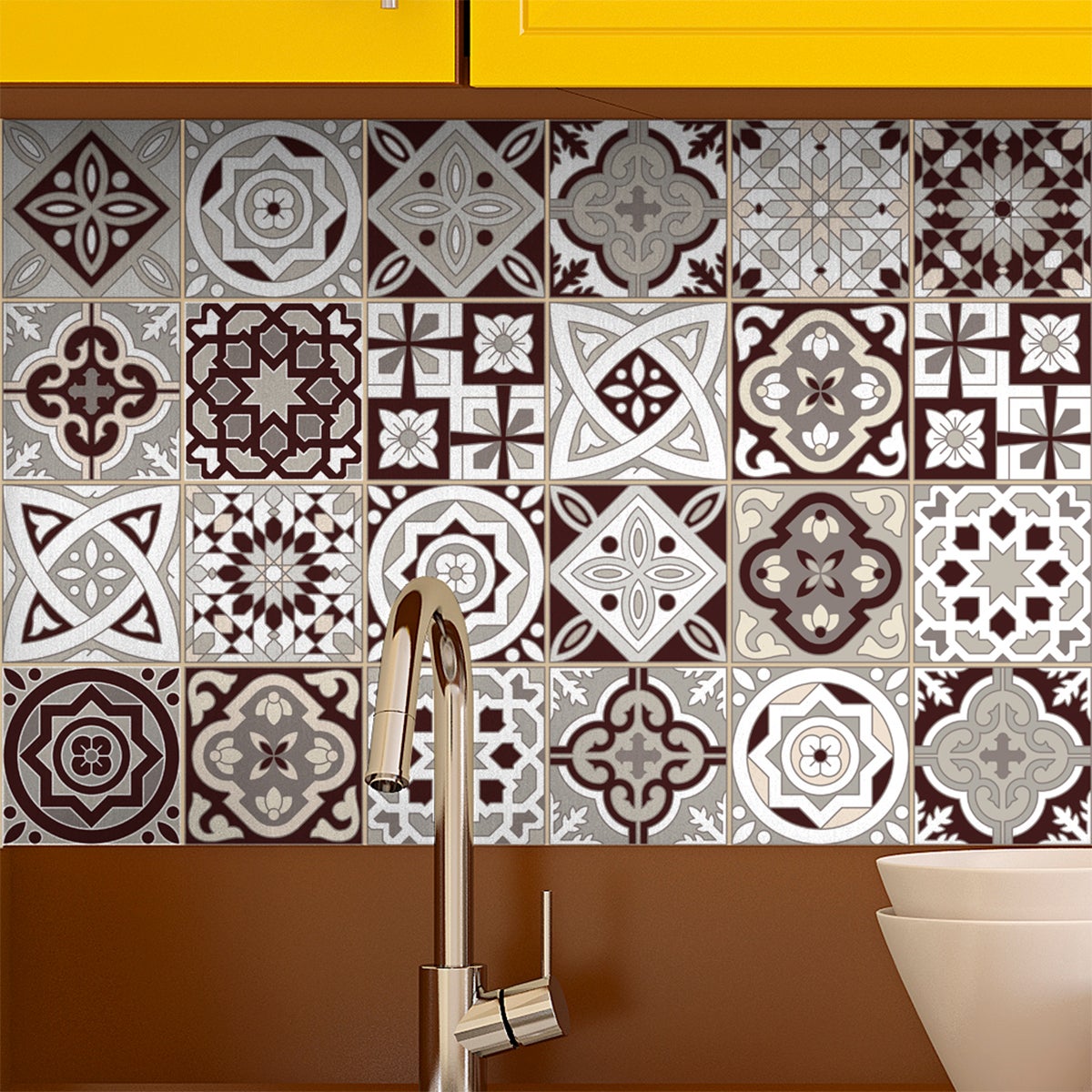 24 vinilos baldosas de cemento amazonas - adhesivo de pared - revestimiento sticker mural decorativo - 24stickers15x15cm