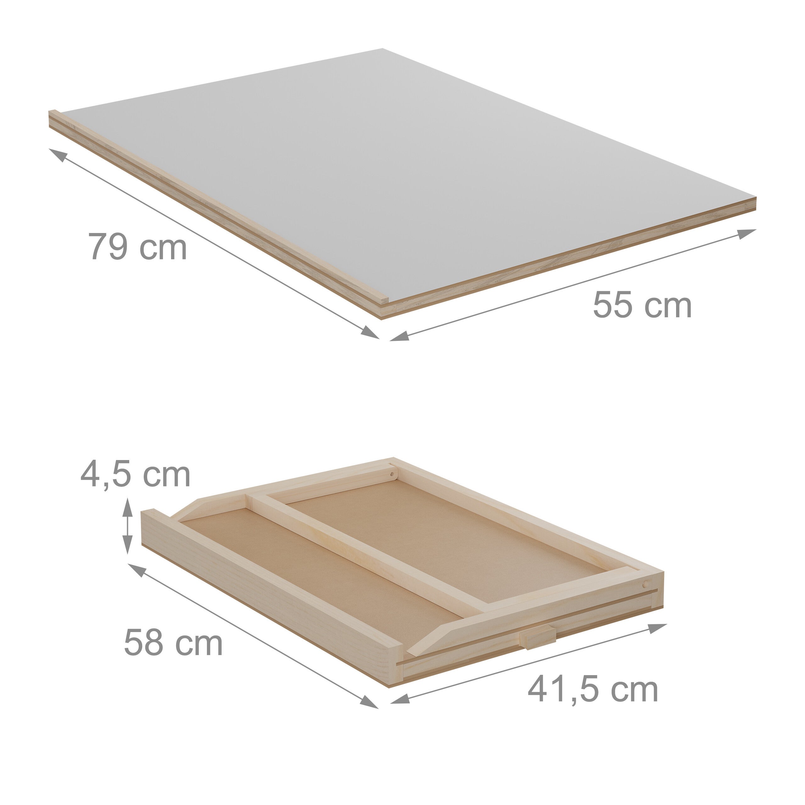 Plateau pour puzzle allant jusqu'à 1 000 pièces, ergonomique, 2 tiroirs, bois de pin, nature et gris, Relaxdays - 4