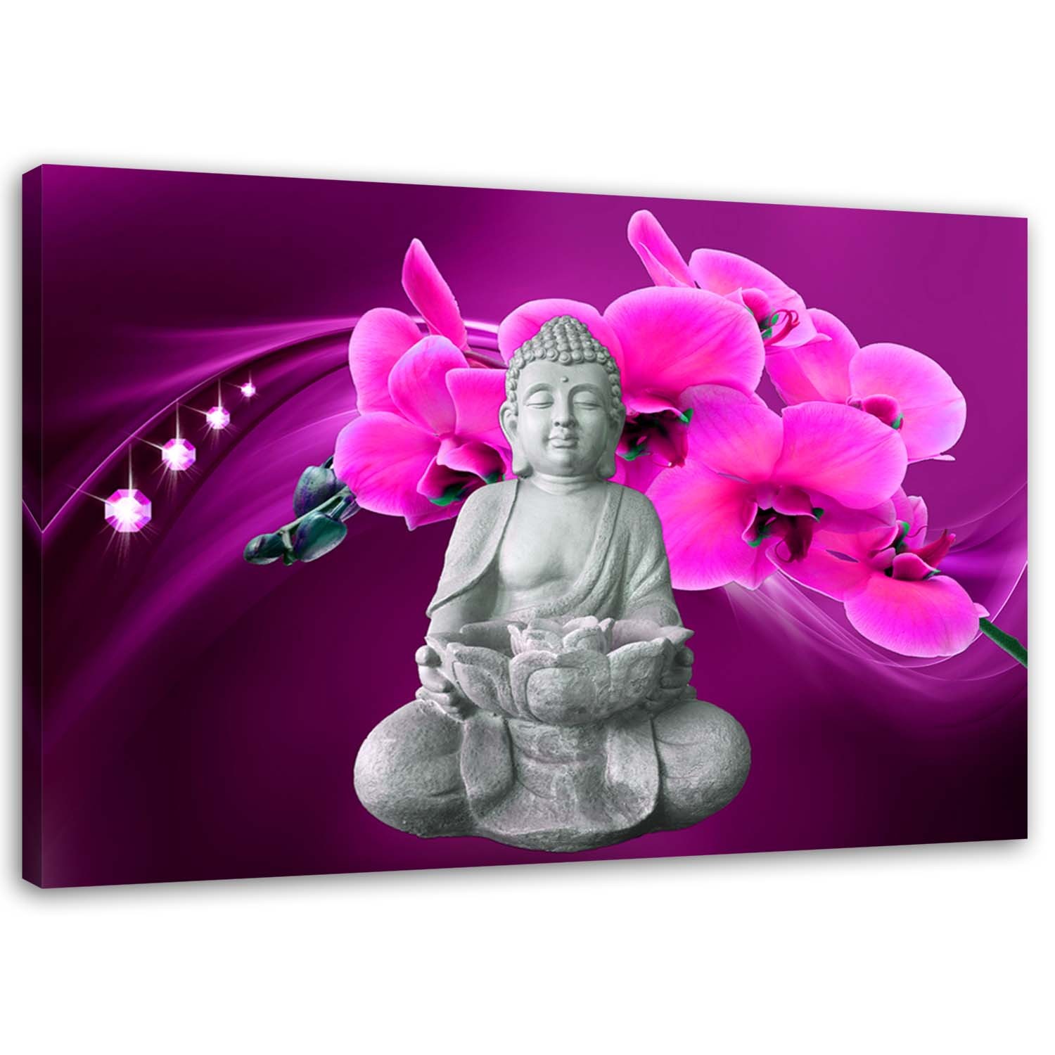 Obraz na płótnie, Budda z diamentami i różową orchideą 100x70
