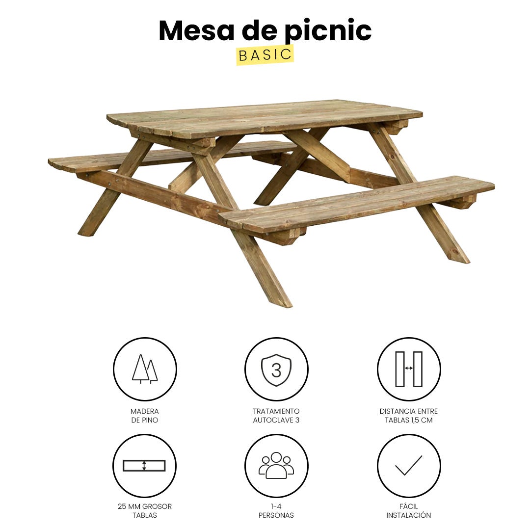 MESA PICNIC MADERA DE PINO 72X172X159 CM - 6
