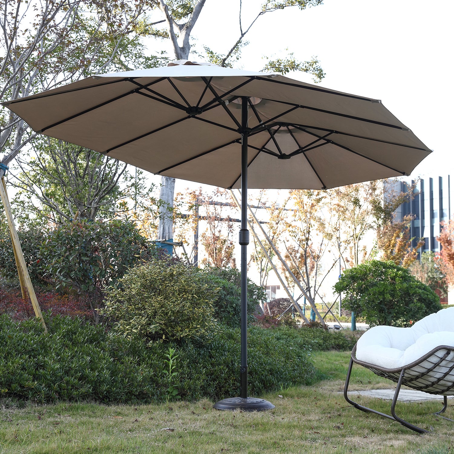 Grand Parasol Avec Manivelle, Parasol D'Extérieur Robuste, Parasol En Acier Sans Base, Auvent, L.450 x L.265cm (Kaki) - 3