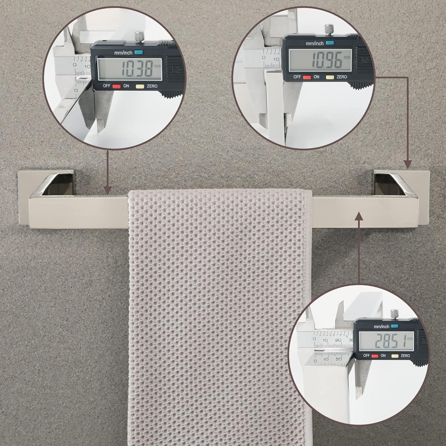 Porte-serviettes de salle de bain, porte-serviettes mural 40 cm, acier inoxydable 304, argent - 3