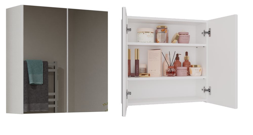 SOFYA - Armoire de toilette murale 2 portes - Meuble SDB avec miroir - Dimensions 60x22x60 cm - Rangement Salle de bain - Blanc - 3