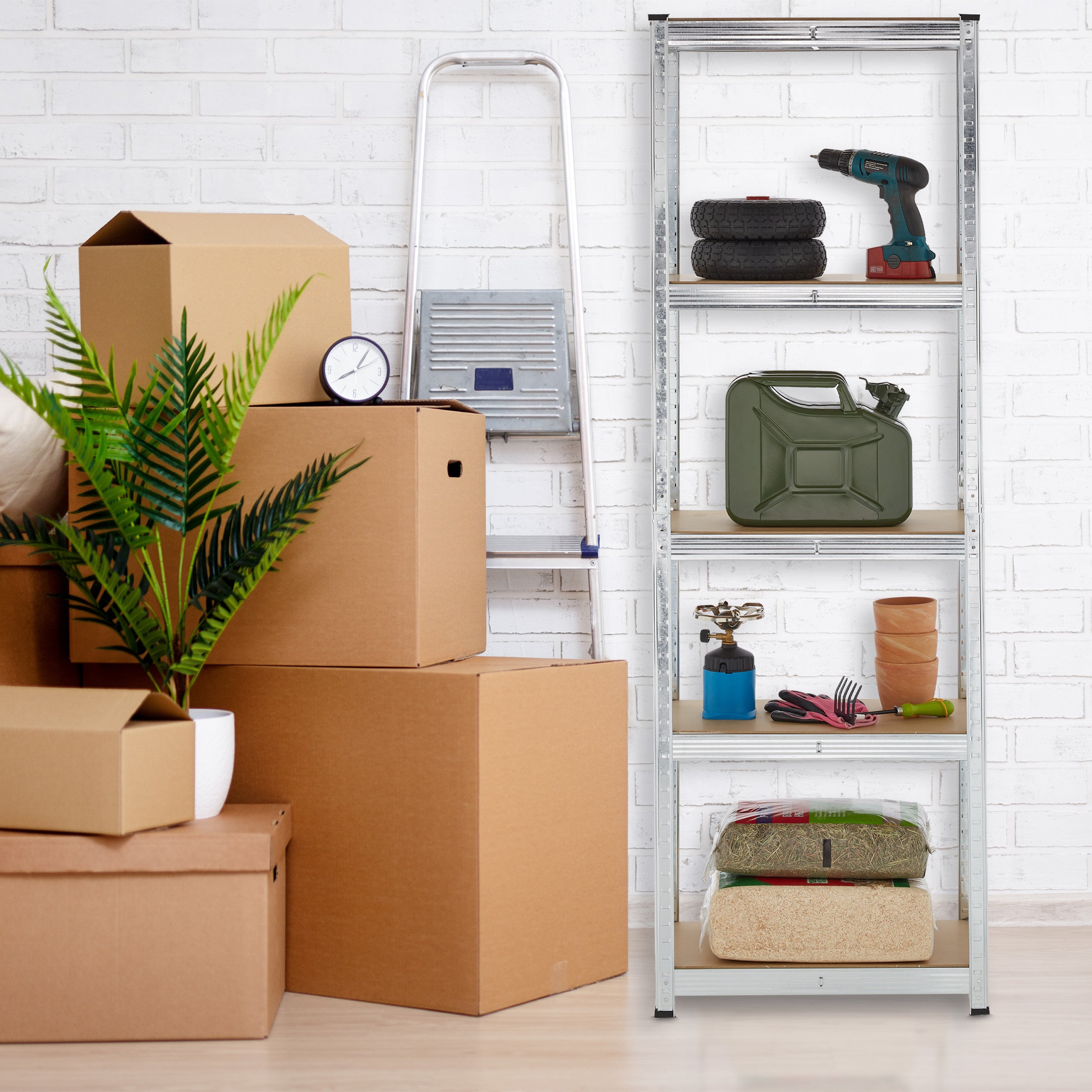 Étagère charge lourde, HxLxP: 180 x 60 x 30 cm, 500 kg, acier galvanisé, rangement cave, à monter, argenté, Relaxdays - 2