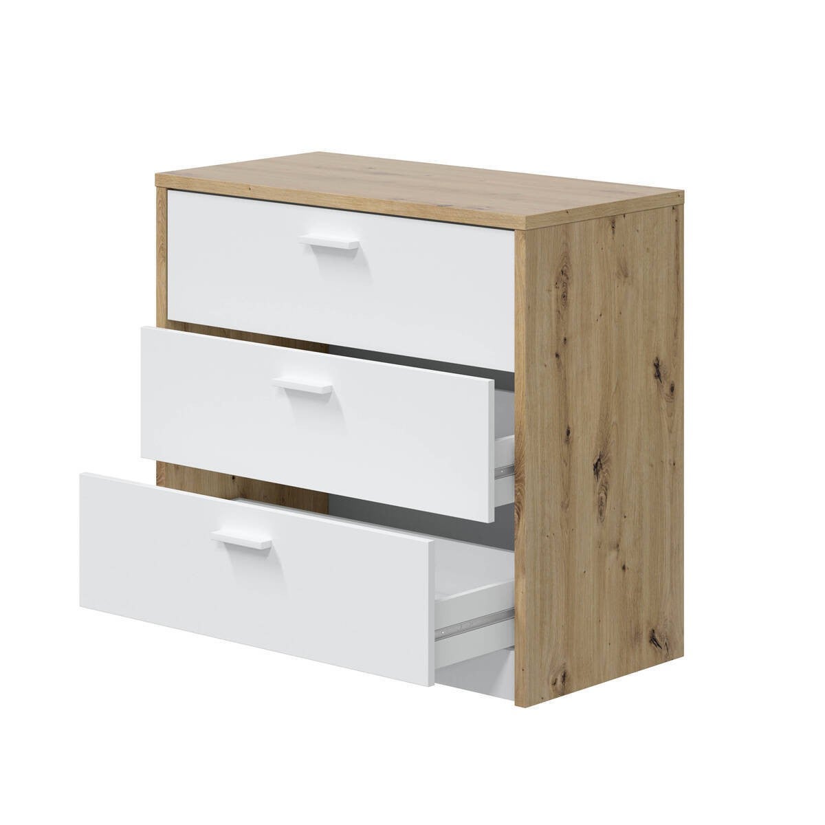Comò Cassettiera Con Scrivania Estensibile 3 Cassetti Effetto Legno Rovere E Bianco Kommo - 4