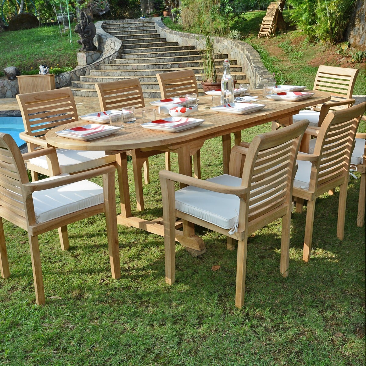 Table extensible ovale teck massif Vérone 160/240 x 100 cm - 8